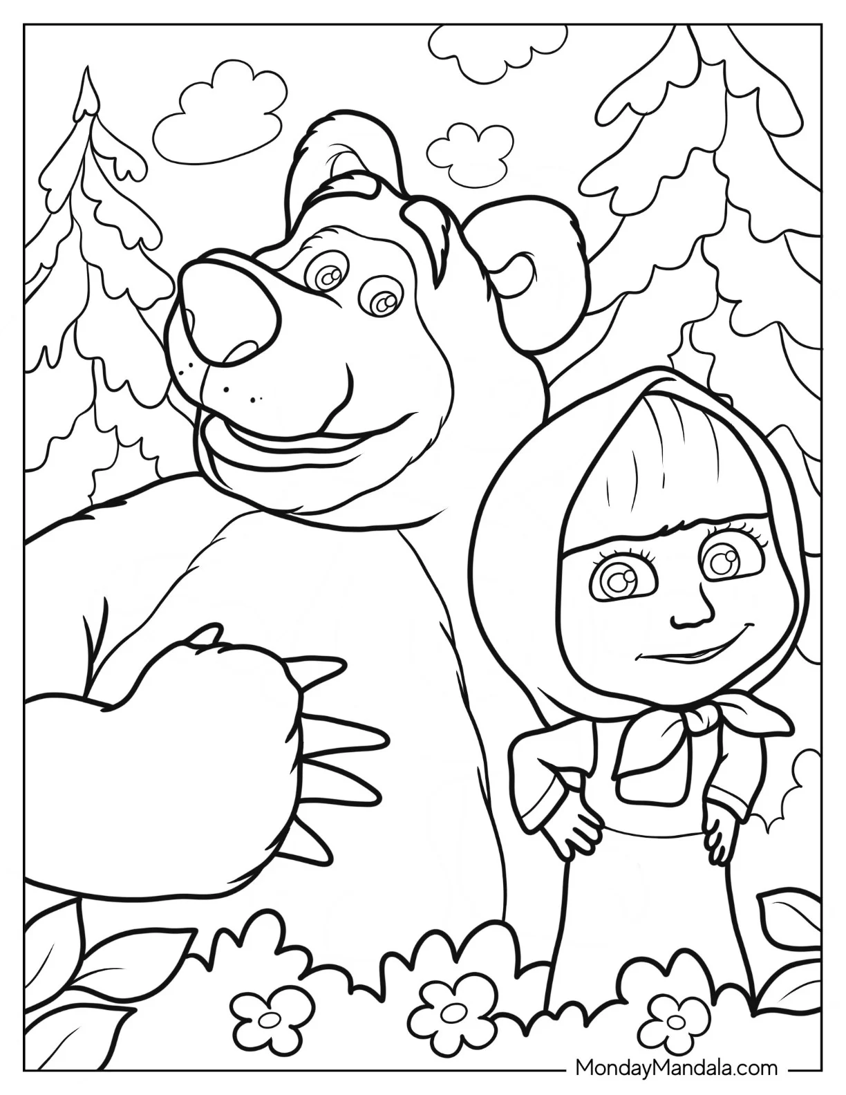 Easy Masha And The Bear Coloring Page coloring page