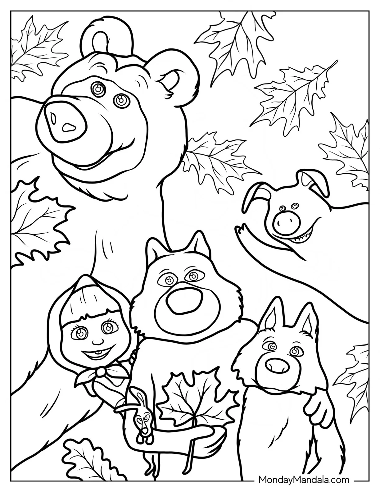 Masha And The Bear Coloring Page Of Bear, Silly, Sly, And Rosie coloring page