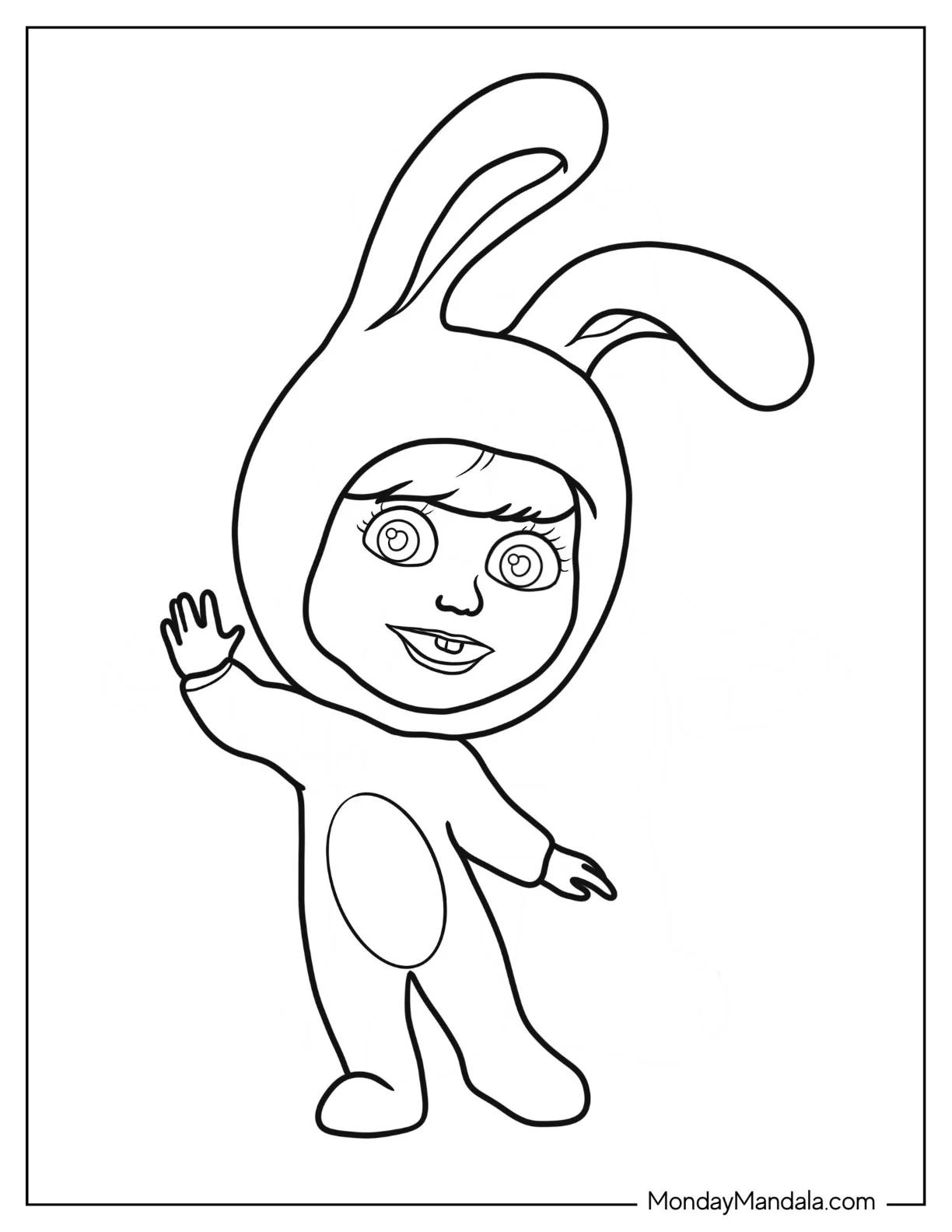 Masha And The Bear Coloring Page Of Masha In Bunny Onesie For Kids coloring page