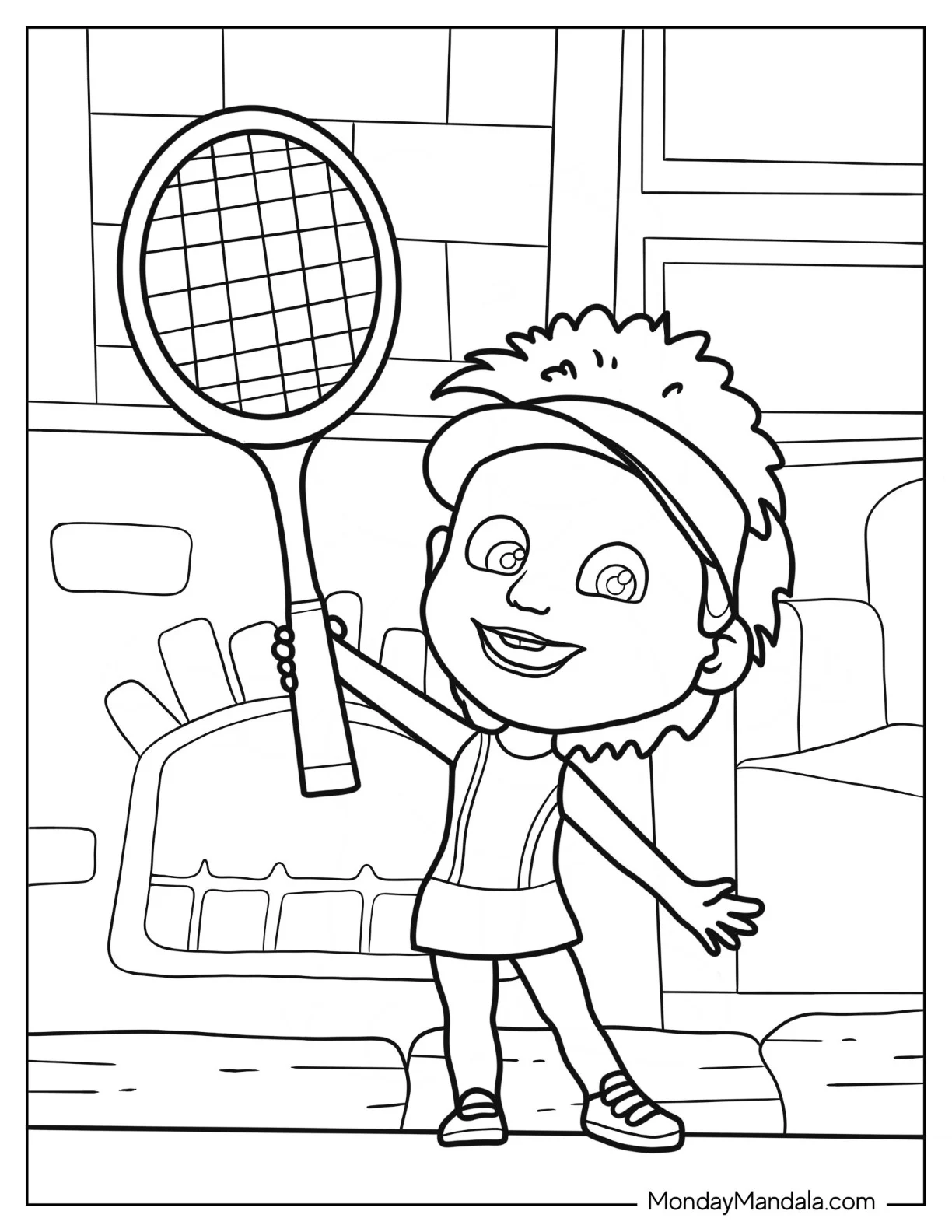 Masha And The Bear Coloring Page Of Masha In Tennis Outfit For Kids coloring page