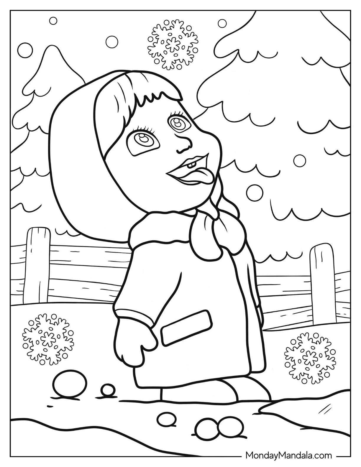 Masha And The Bear Coloring Page Of Masha Sticking Her Tongue Out At The Sky coloring page