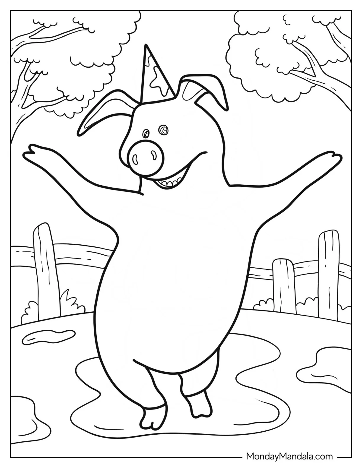 Masha And The Bear Coloring Page Of Rosie Wearing Party Hat coloring page
