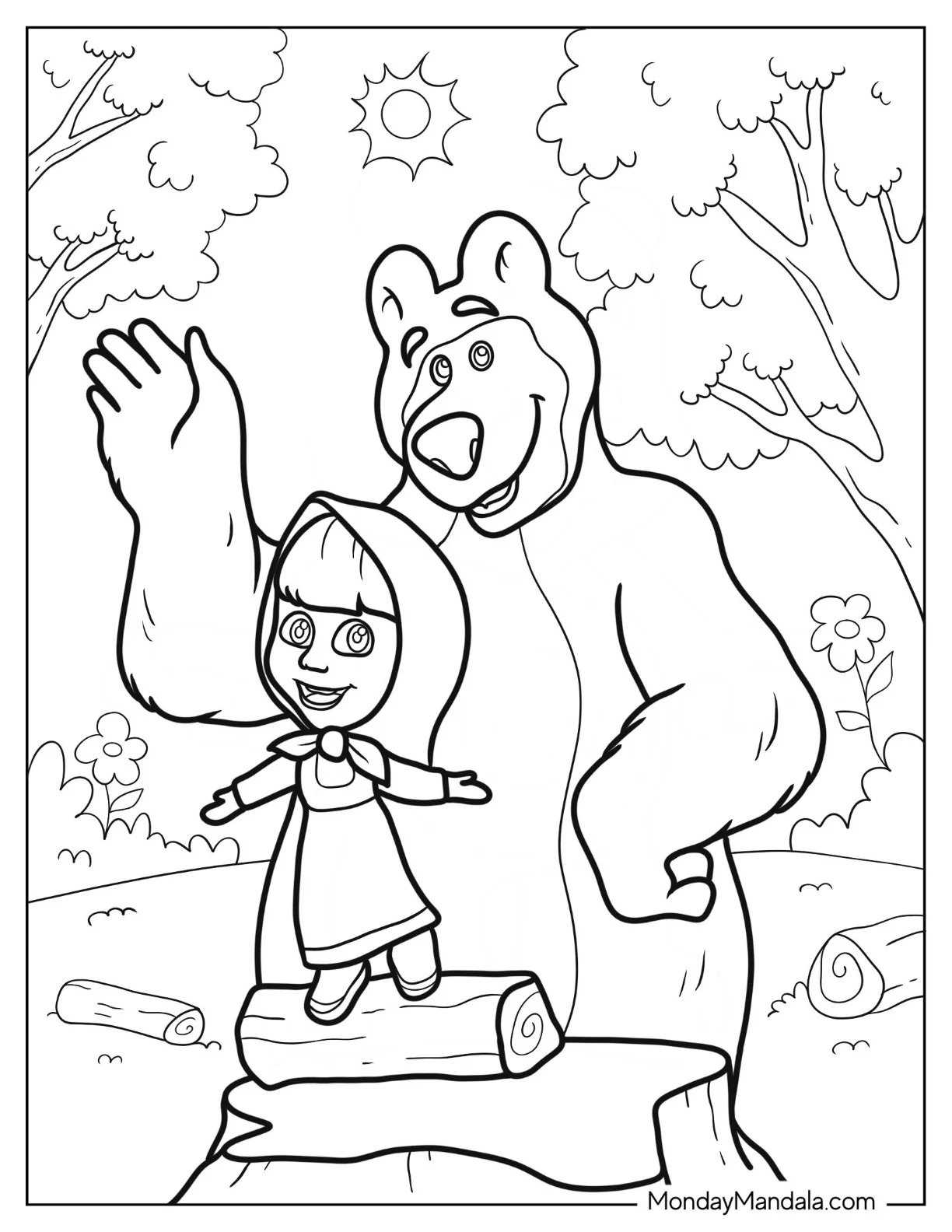 Simple Masha And The Bear Coloring Page Outdoors coloring page