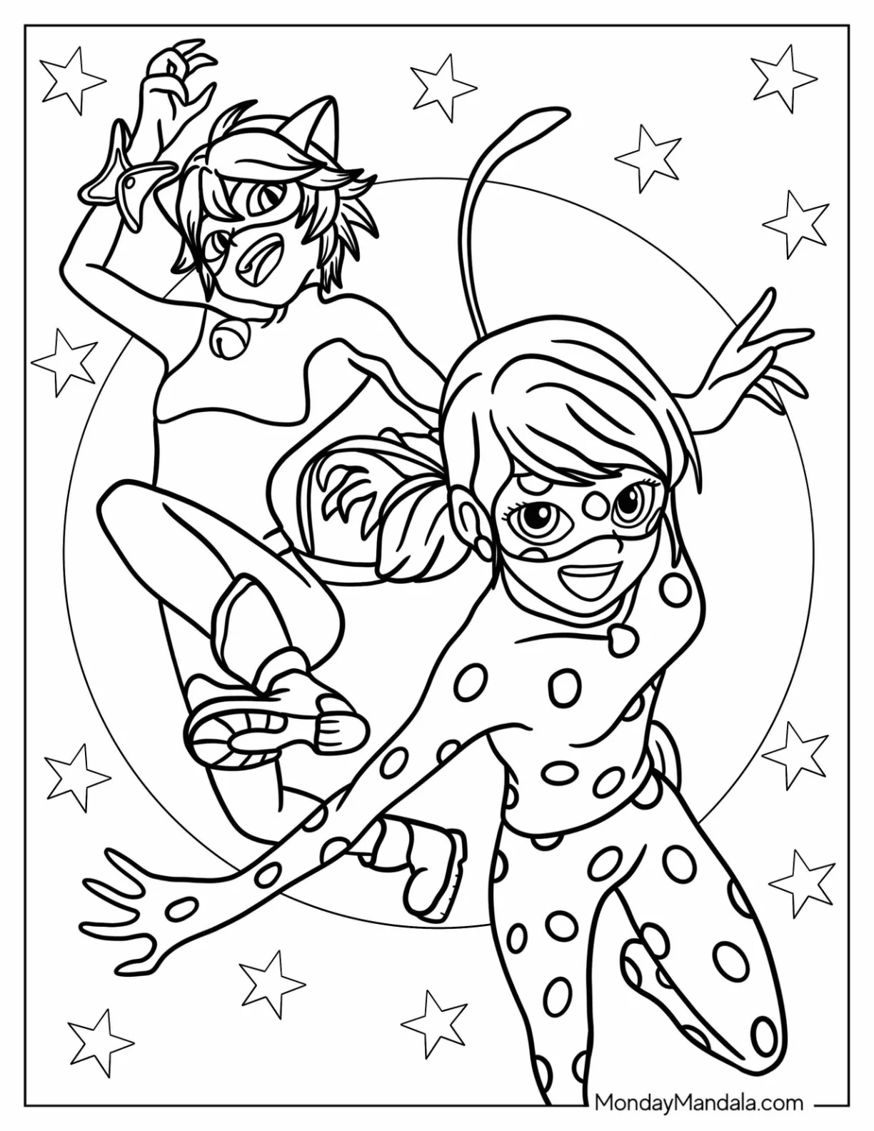 Anime Miraculous Ladybug Coloring Page Of Anime With Cat Noir coloring page