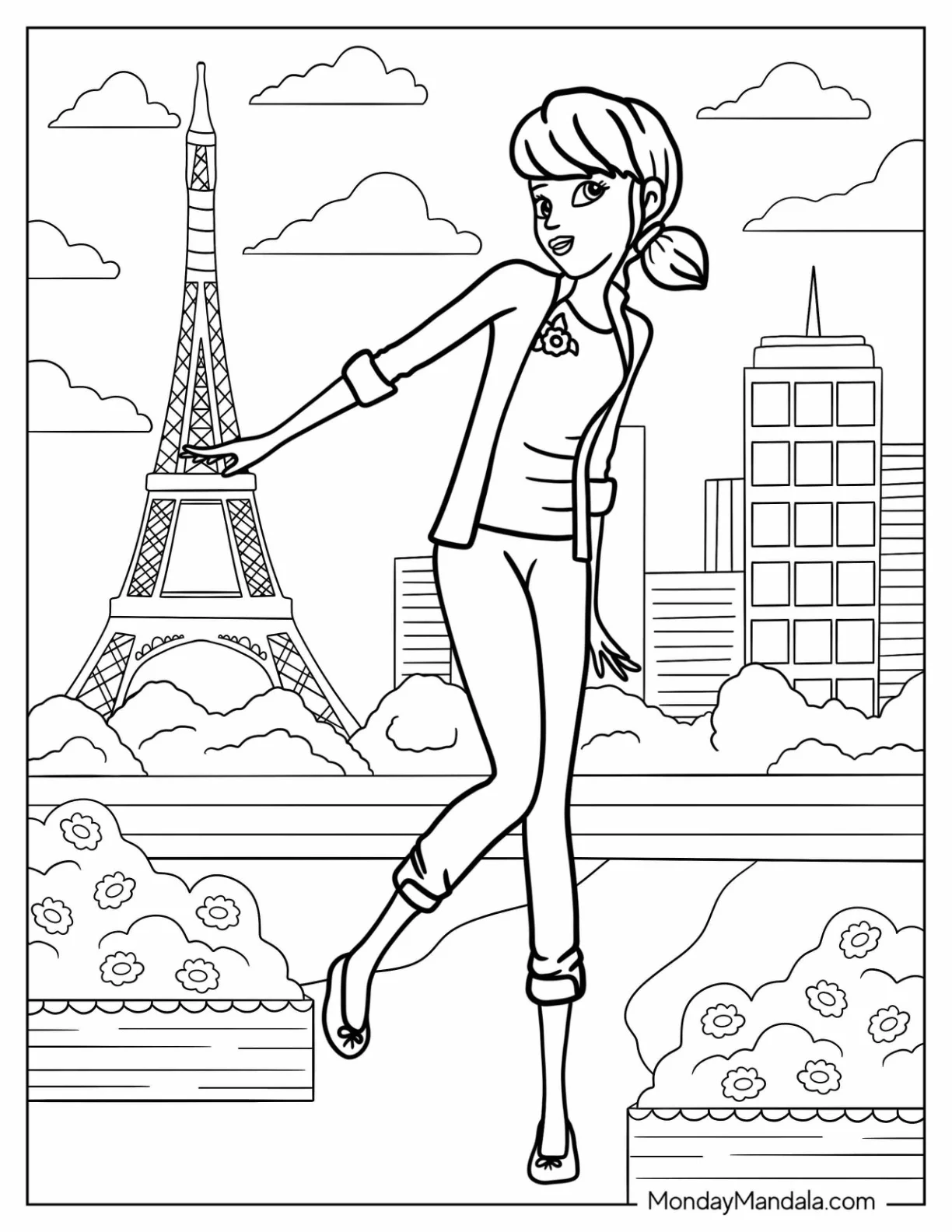 Miraculous Ladybug Coloring Page Of Marinette Dupain Cheng In Paris coloring page