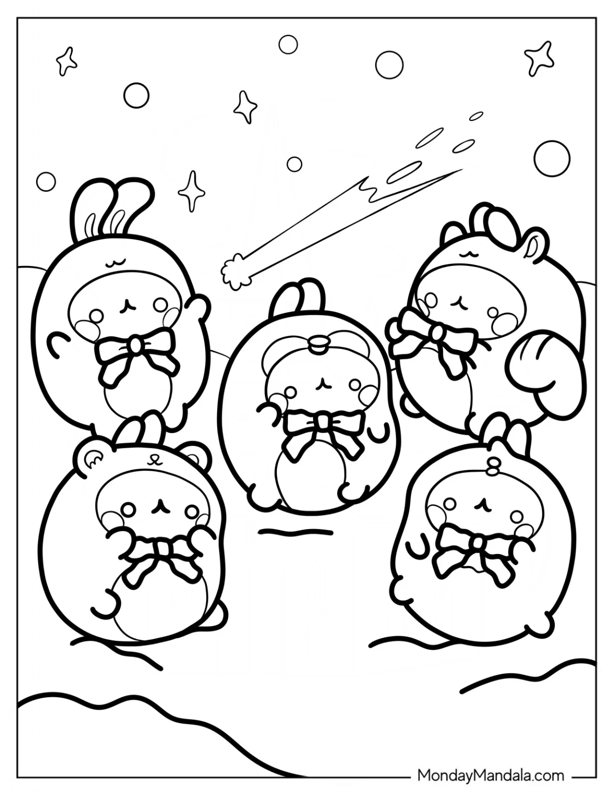 Cute Molang Coloring Page Animals On The Clouds For Kids coloring page