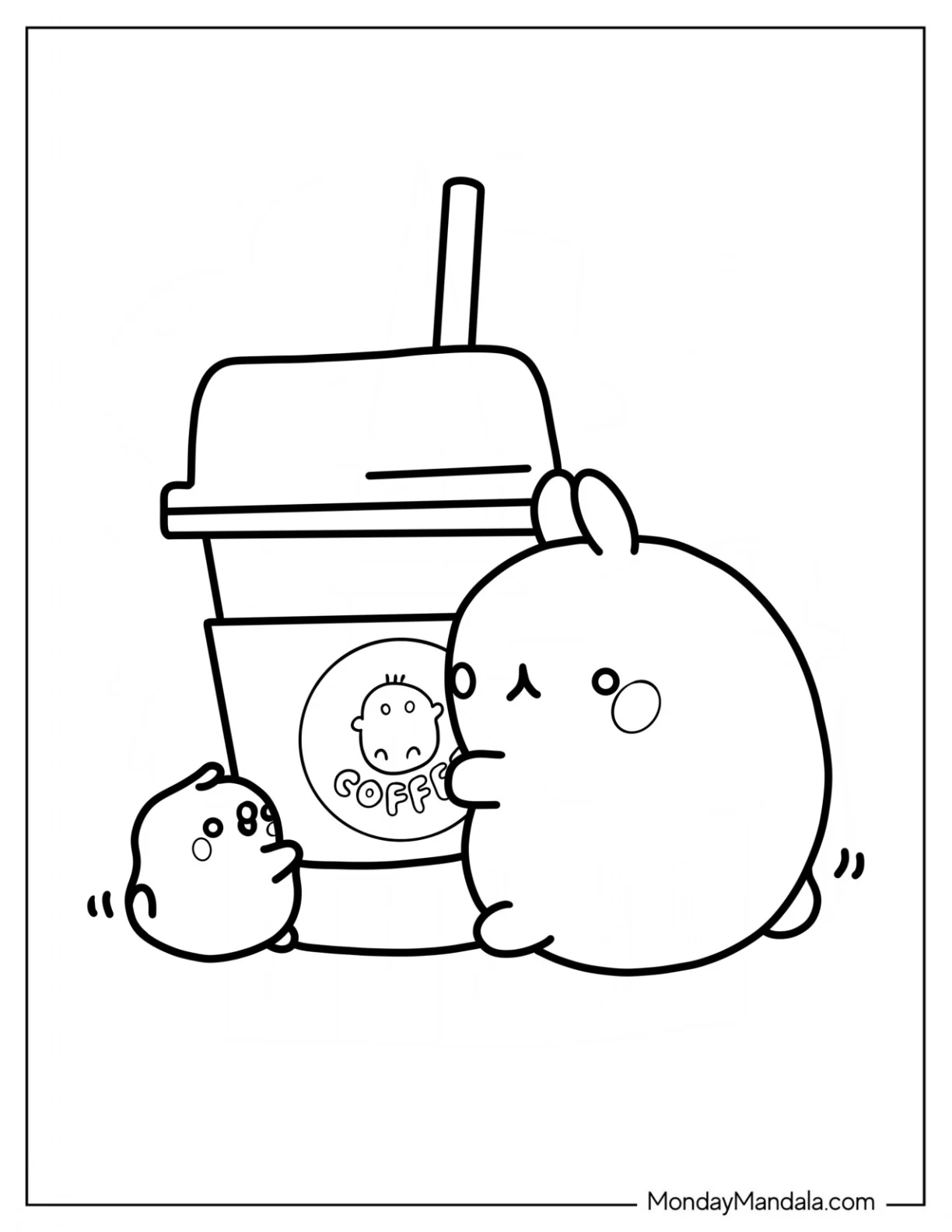 Easy Molang Coloring Page And Piu Piu Hugging Coffee Cup coloring page
