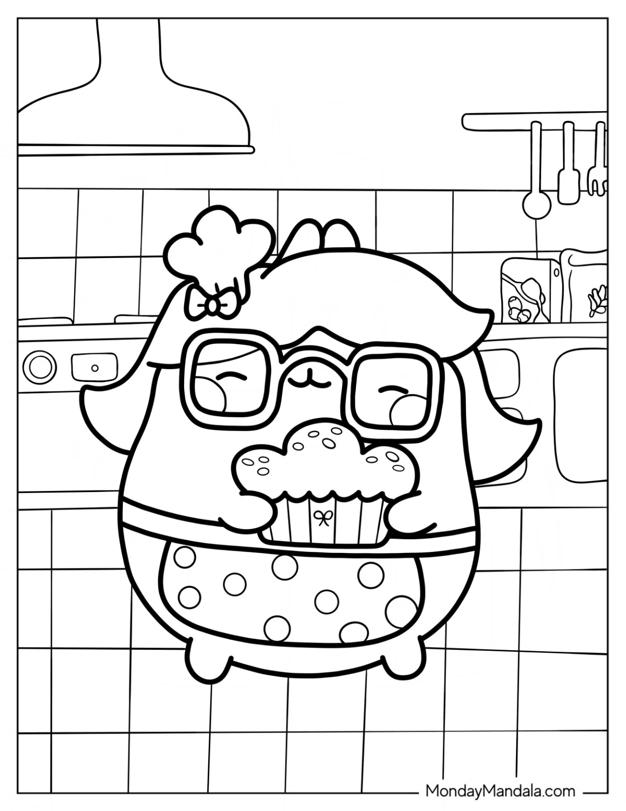 Girl Molang Coloring Page Holding Cupcake For Kids coloring page