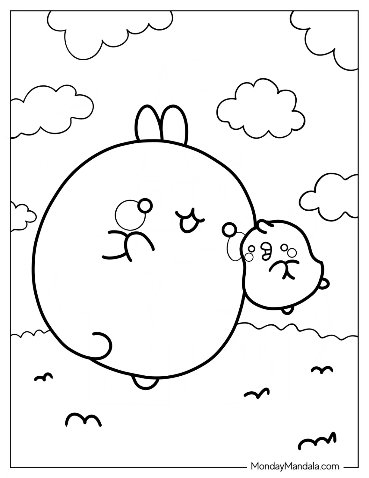 Molang Coloring Page And Piu Piu In The Clouds coloring page
