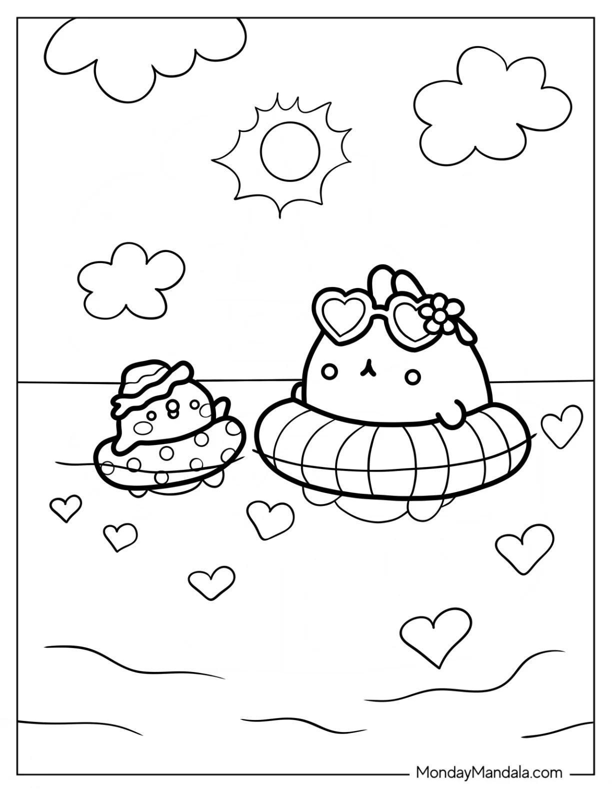 Molang Coloring Page And Piu Piu Swimming coloring page
