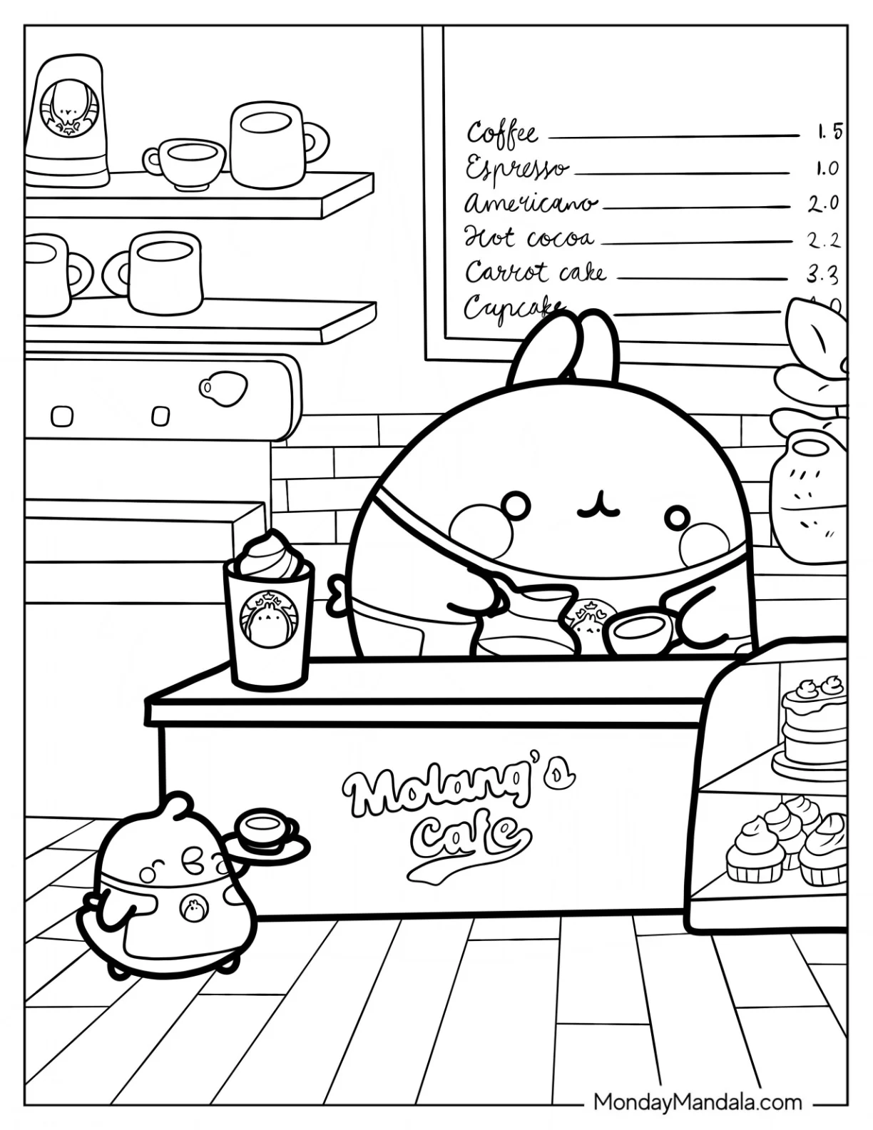 Molang Coloring Page Cafe With Piu Piu coloring page — printable line art