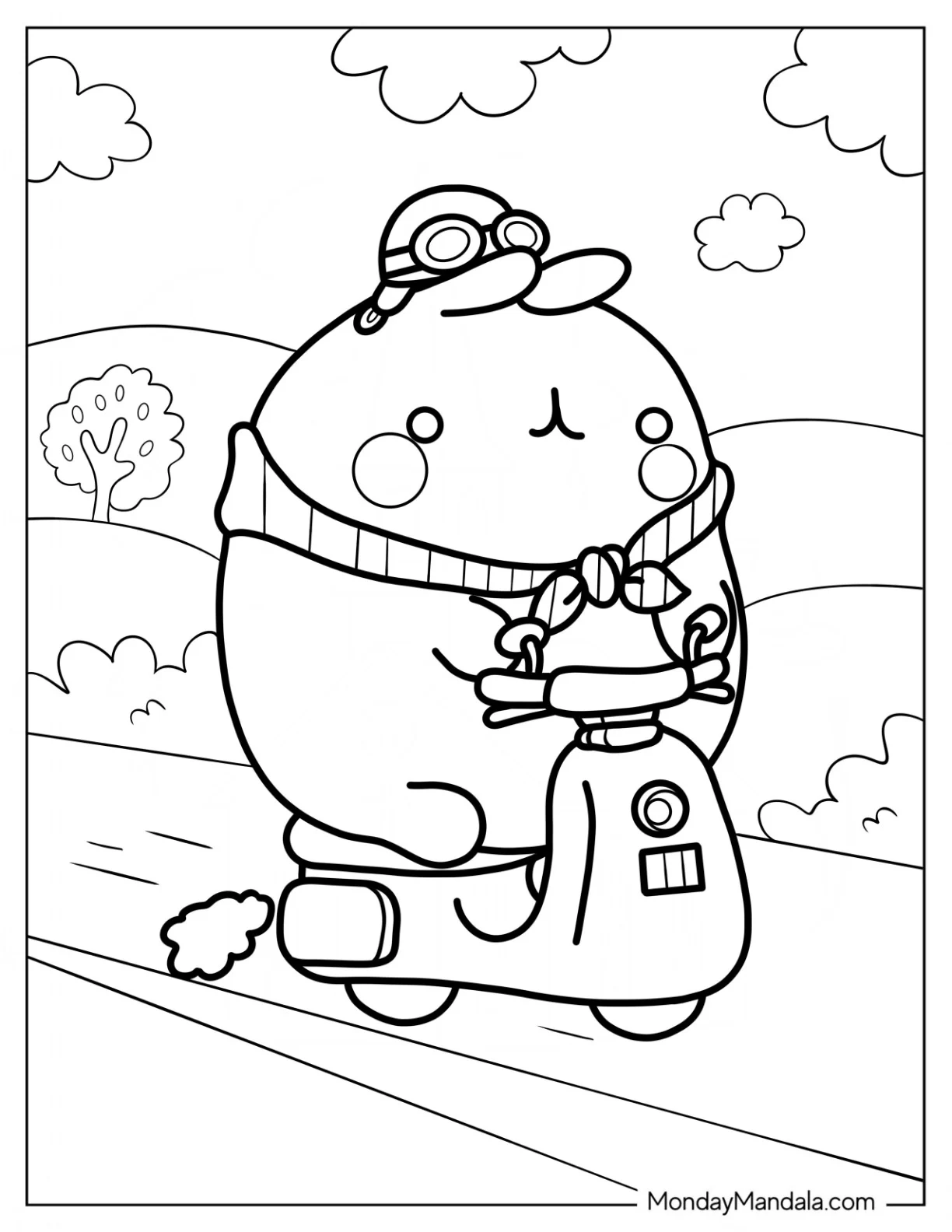 Molang Coloring Page Riding A Scooter coloring page