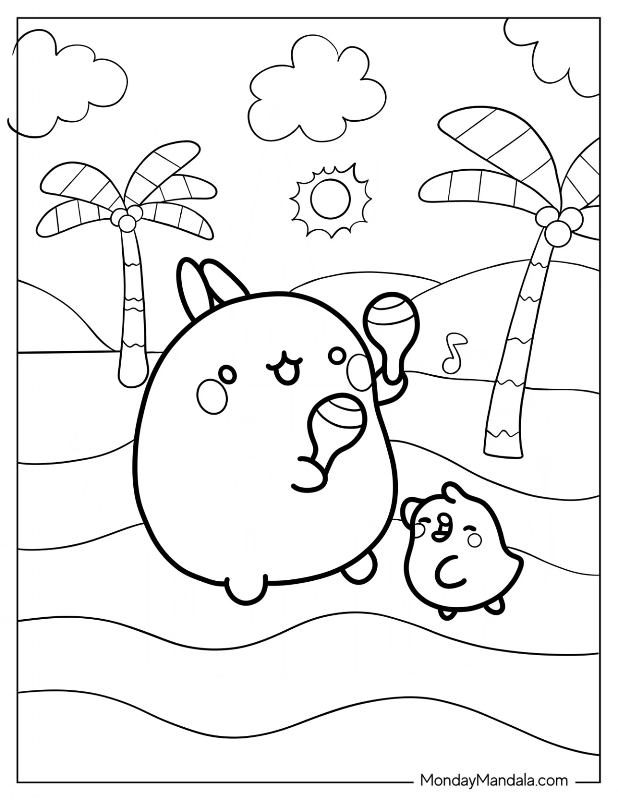 Molang Coloring Page Shaking Maracas With Piu Piu Dancing For Kids coloring page