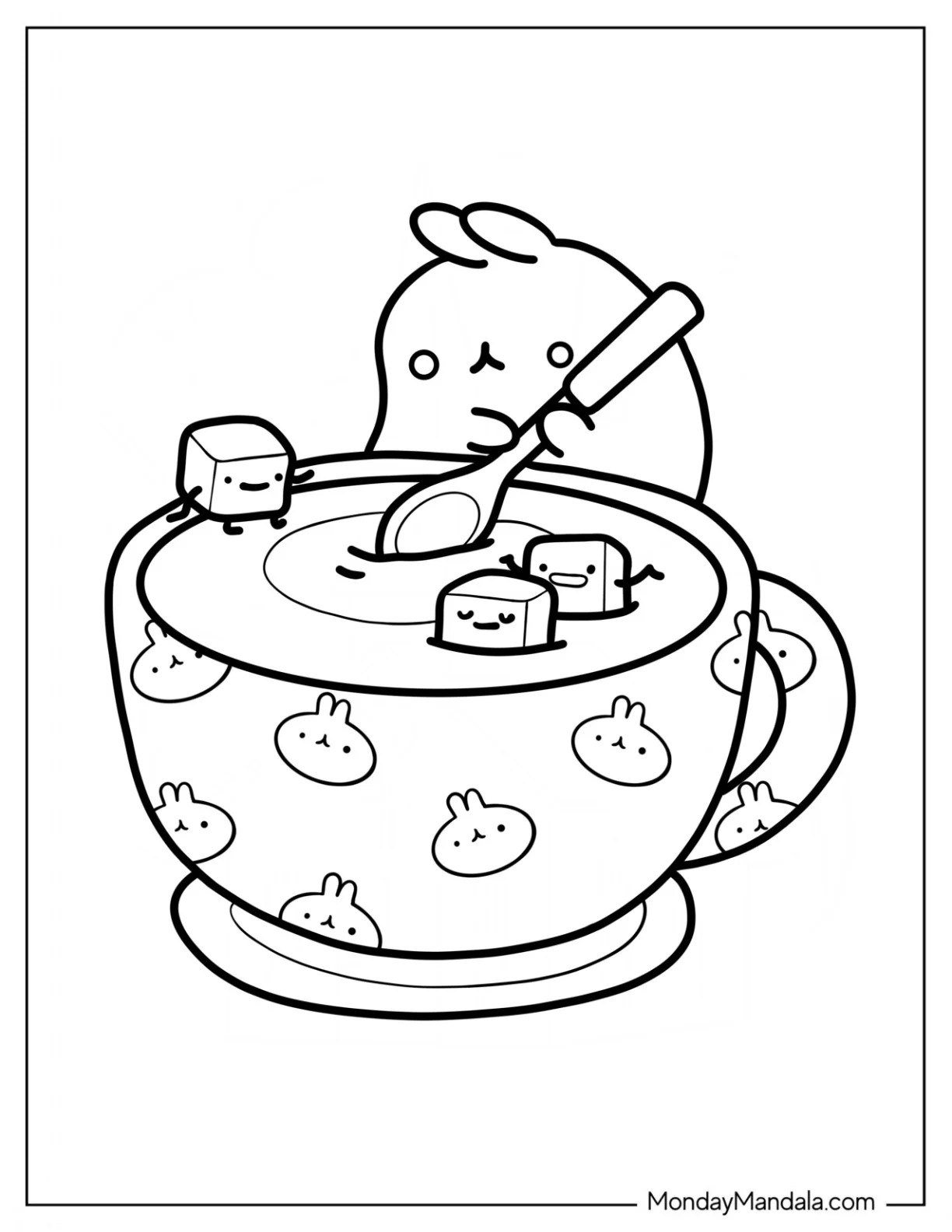 Simple Molang Coloring Page Mixing Hot Chocolate coloring page