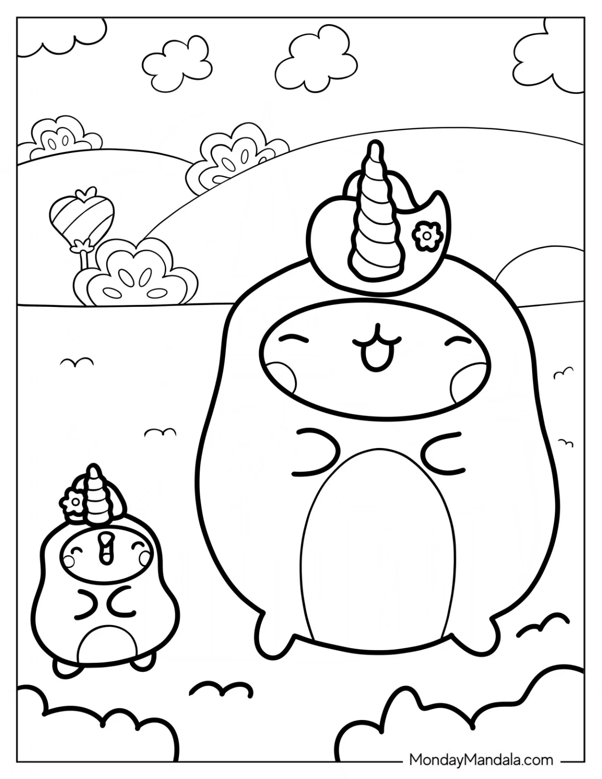 Unicorn Molang Coloring Page And Piu Piu For Kids coloring page