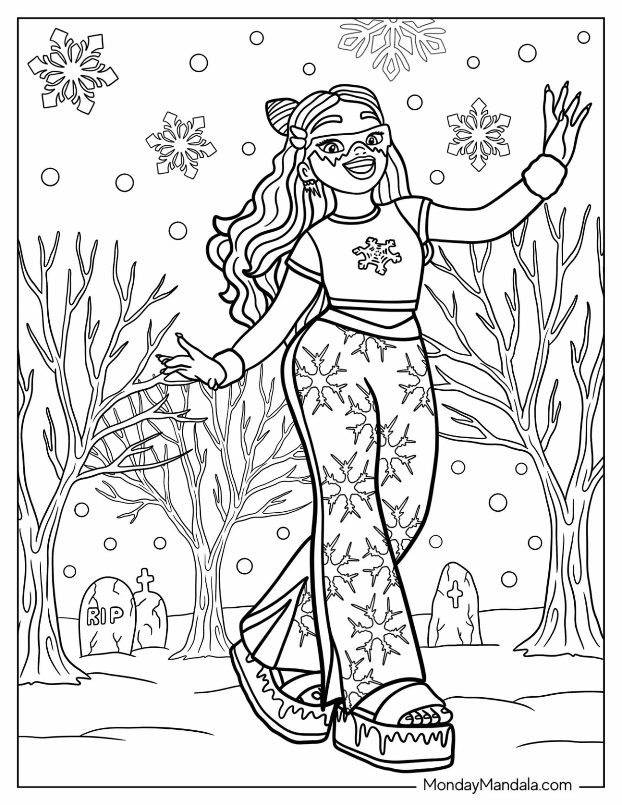 Monster High Coloring Page Of Abbey Bominable In Winter coloring page — printable line art