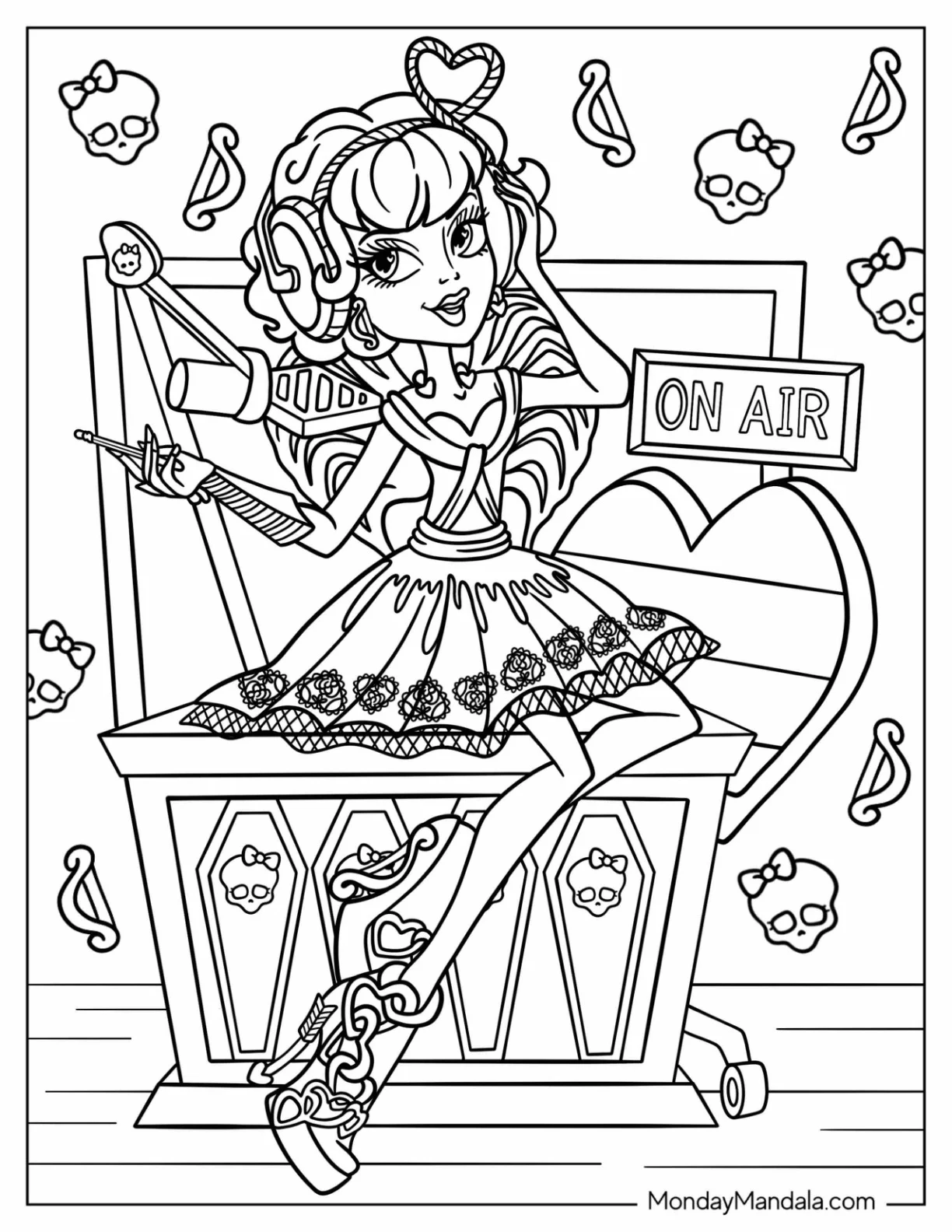 Monster High Coloring Page Of C.A. Cupid In Radio Booth coloring page