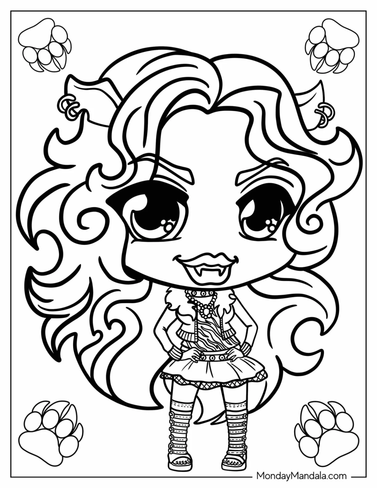 Monster High Coloring Page Of Chibi Clawdeen Wolf For Kids coloring page