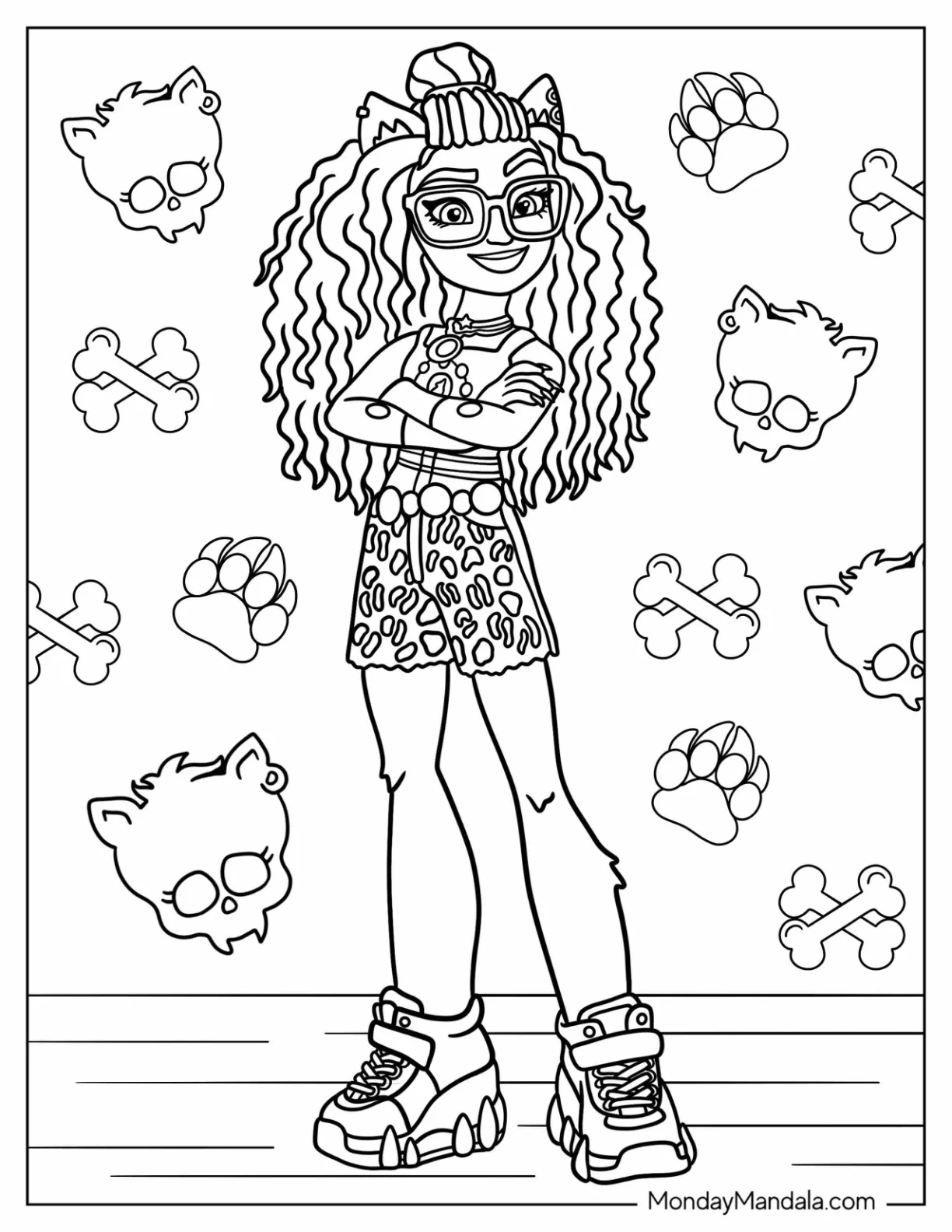 Monster High Coloring Page Of Clawdeen Wolf With Arms Crossed coloring page — printable line art