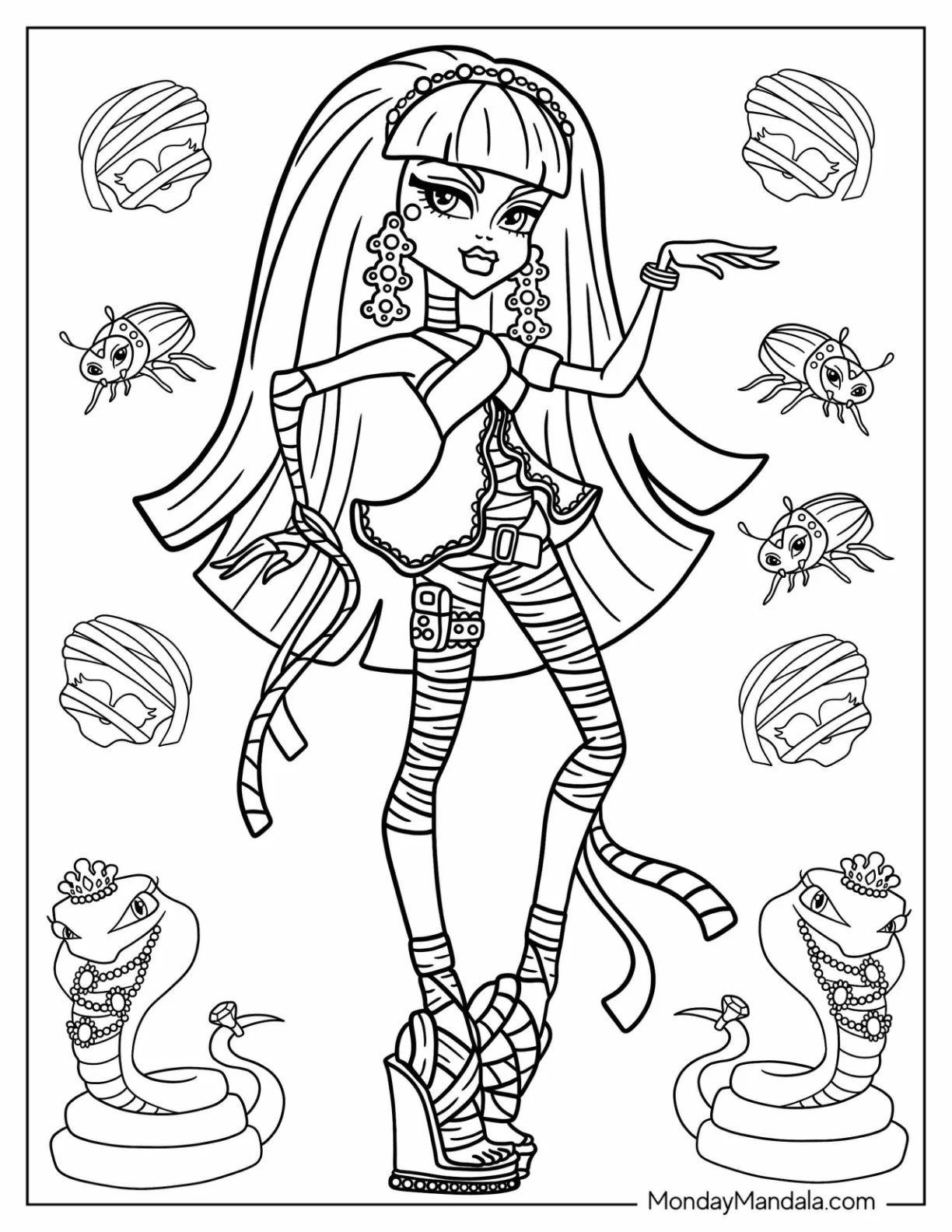 Monster High Coloring Page Of Cleo de Nile Doing Egyptian Dance coloring page