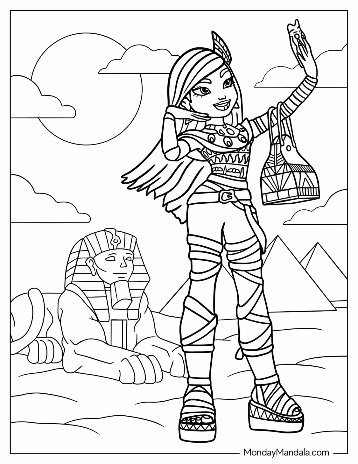 Monster High Coloring Page Of Cleo de Nile Taking Selfie coloring page