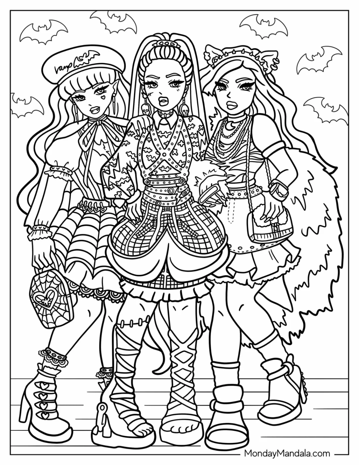 Monster High Coloring Page Of Draculaura, Frankie Stein, And Clawdeen Wolf coloring page