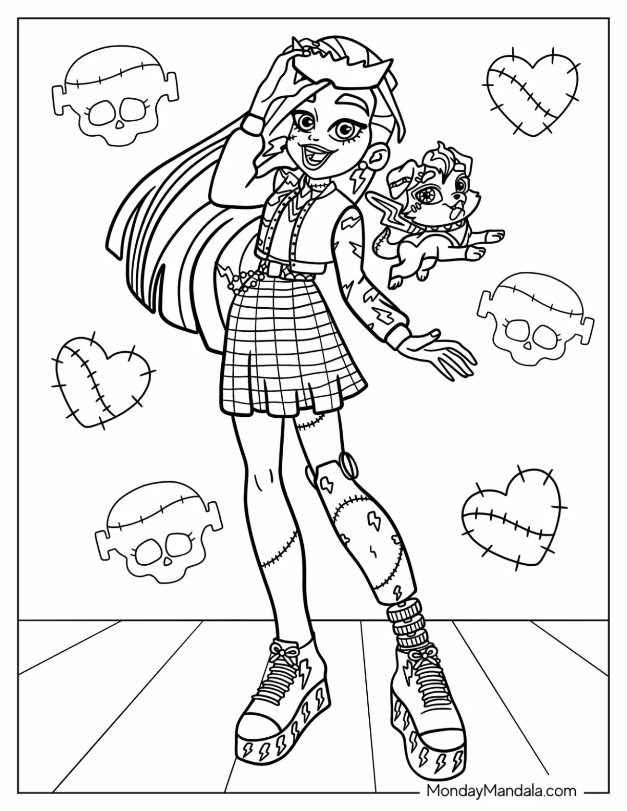 Monster High Coloring Page Of Frankie Stein Holding Eyeglasses coloring page