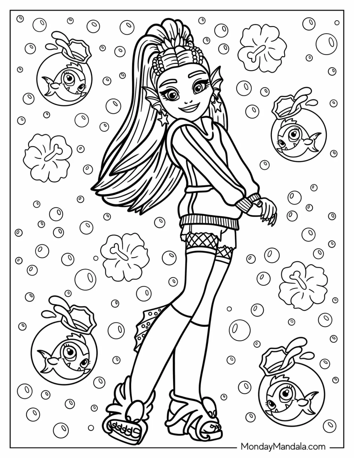 Monster High Coloring Page Of Lagoona Blue With Fish coloring page