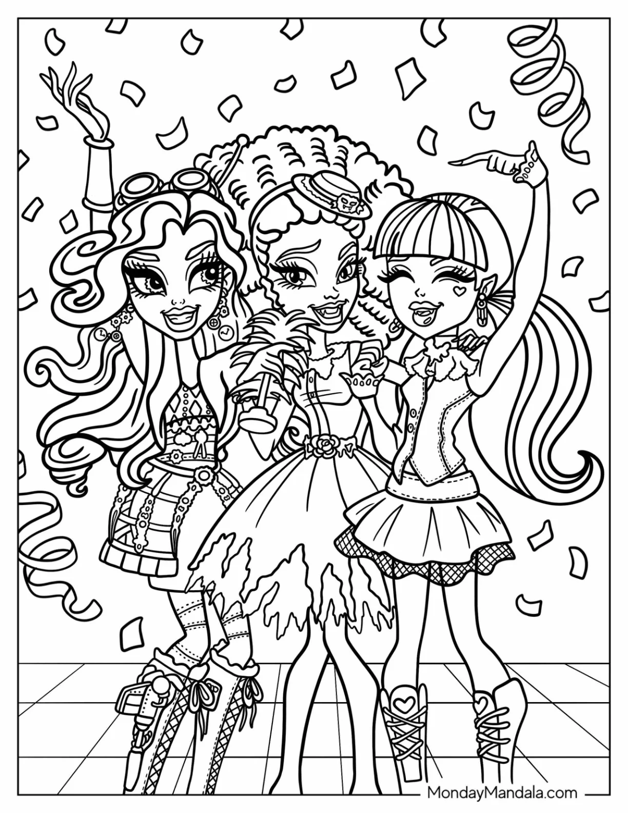 Monster High Coloring Page Of Robecca Steam, Honey Swamp, And Frankie Stein Dancing coloring page