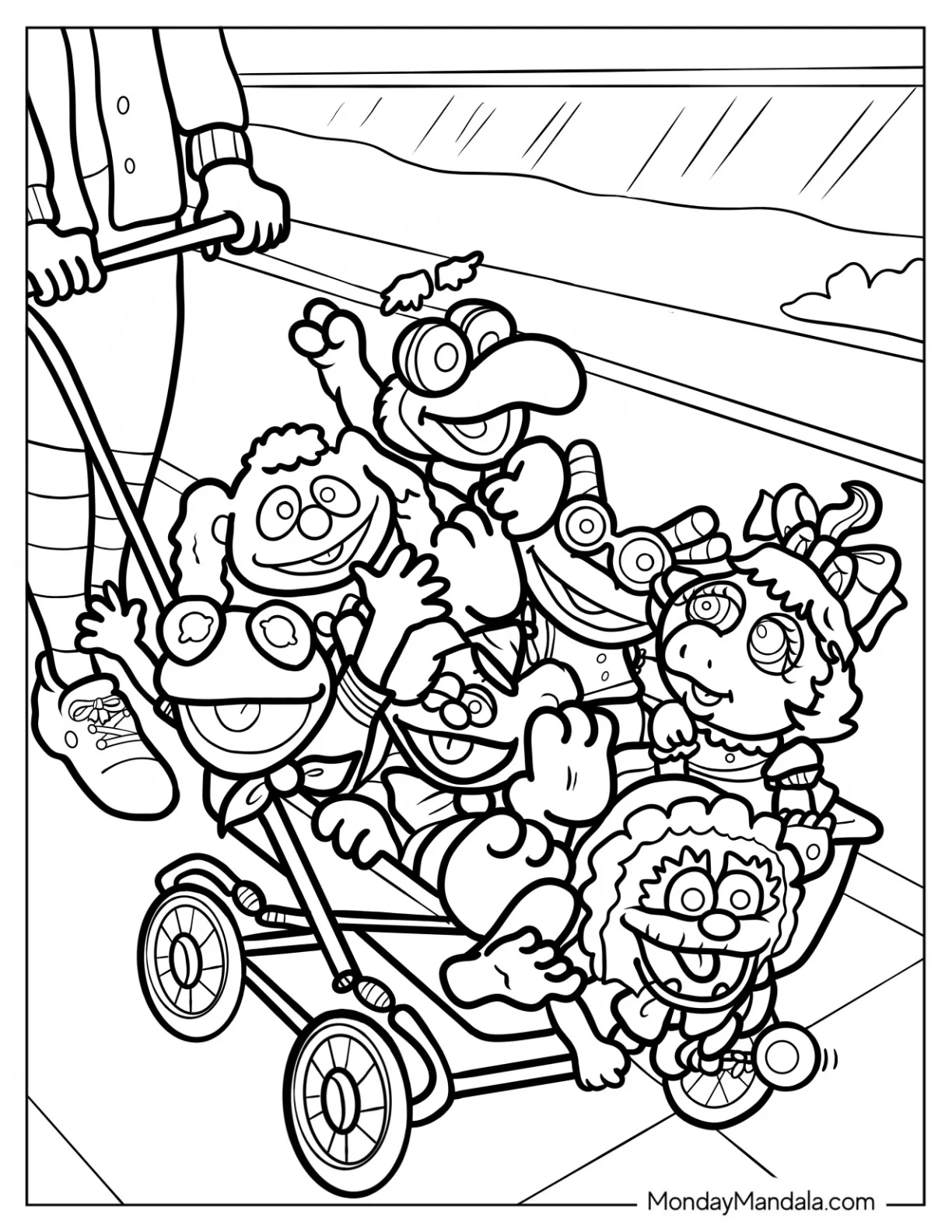 Muppets Coloring Page Of Babies Kermit, Miss Piggy, Fozzie, Gonzo, Animal, Rowlf, And Beaker coloring page