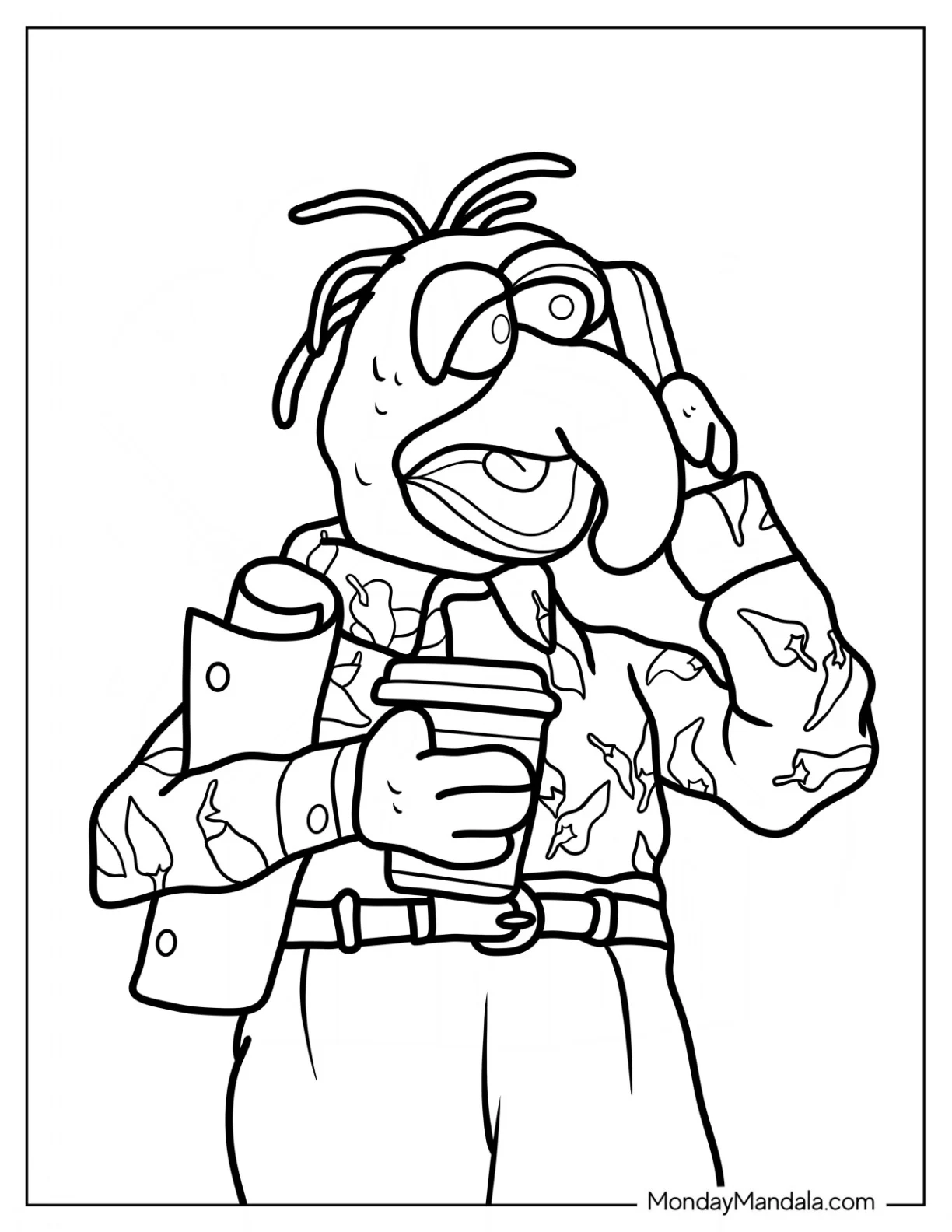 Muppets Coloring Page Of Confused Gonzo Holding Cup Of Coffee coloring page