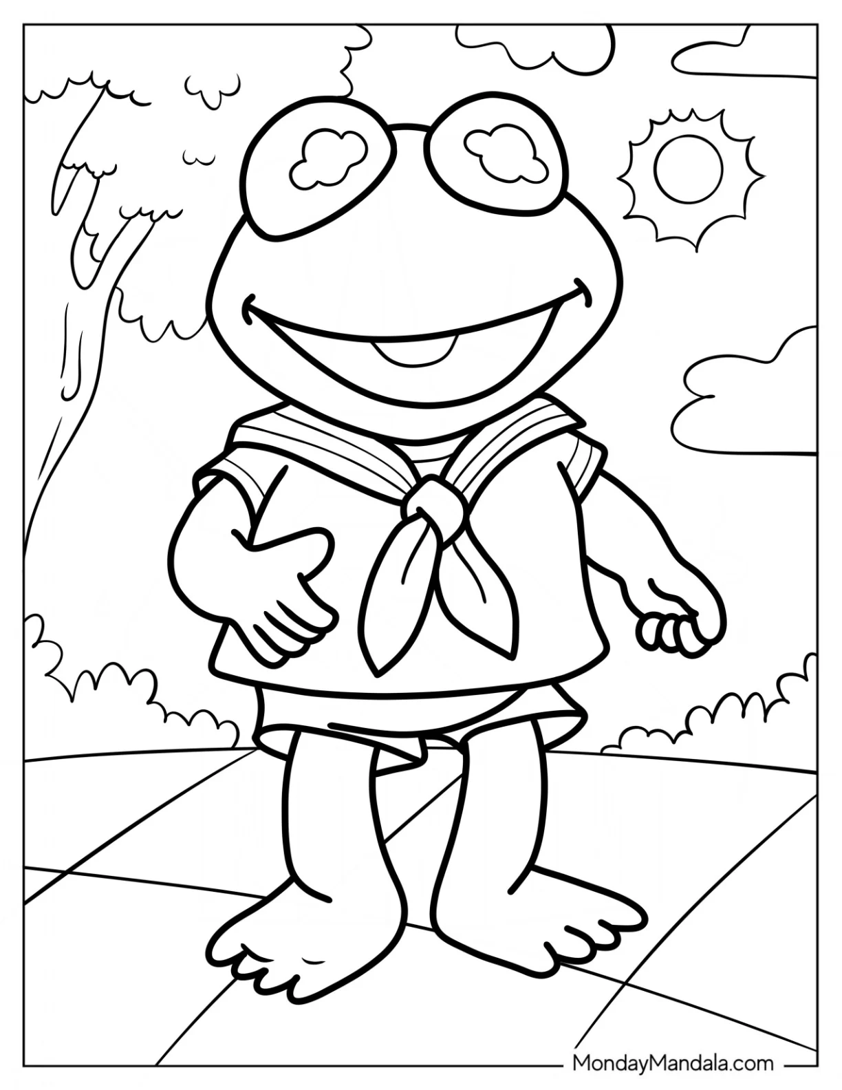 Muppets Coloring Page Of Cute Kermit The Frog In Sailor Uniform coloring page