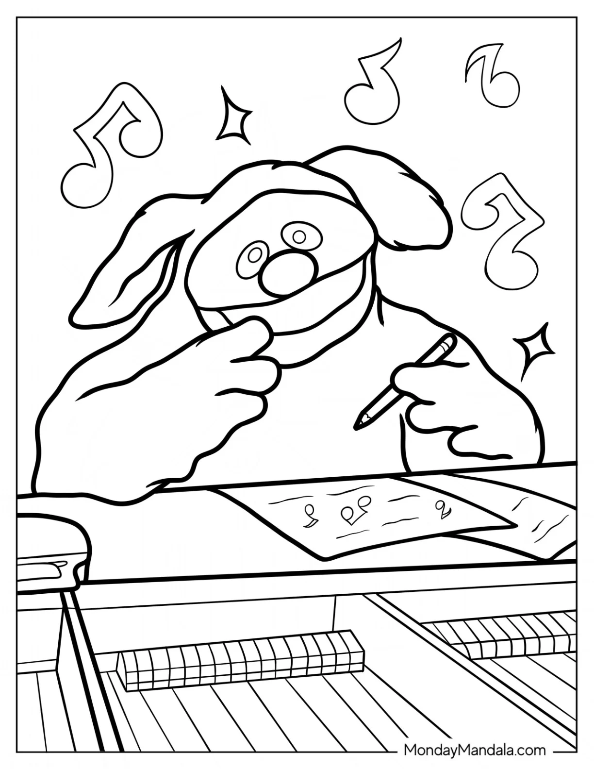Muppets Coloring Page Of Rowlf The Dog Writing Music For Kids coloring page