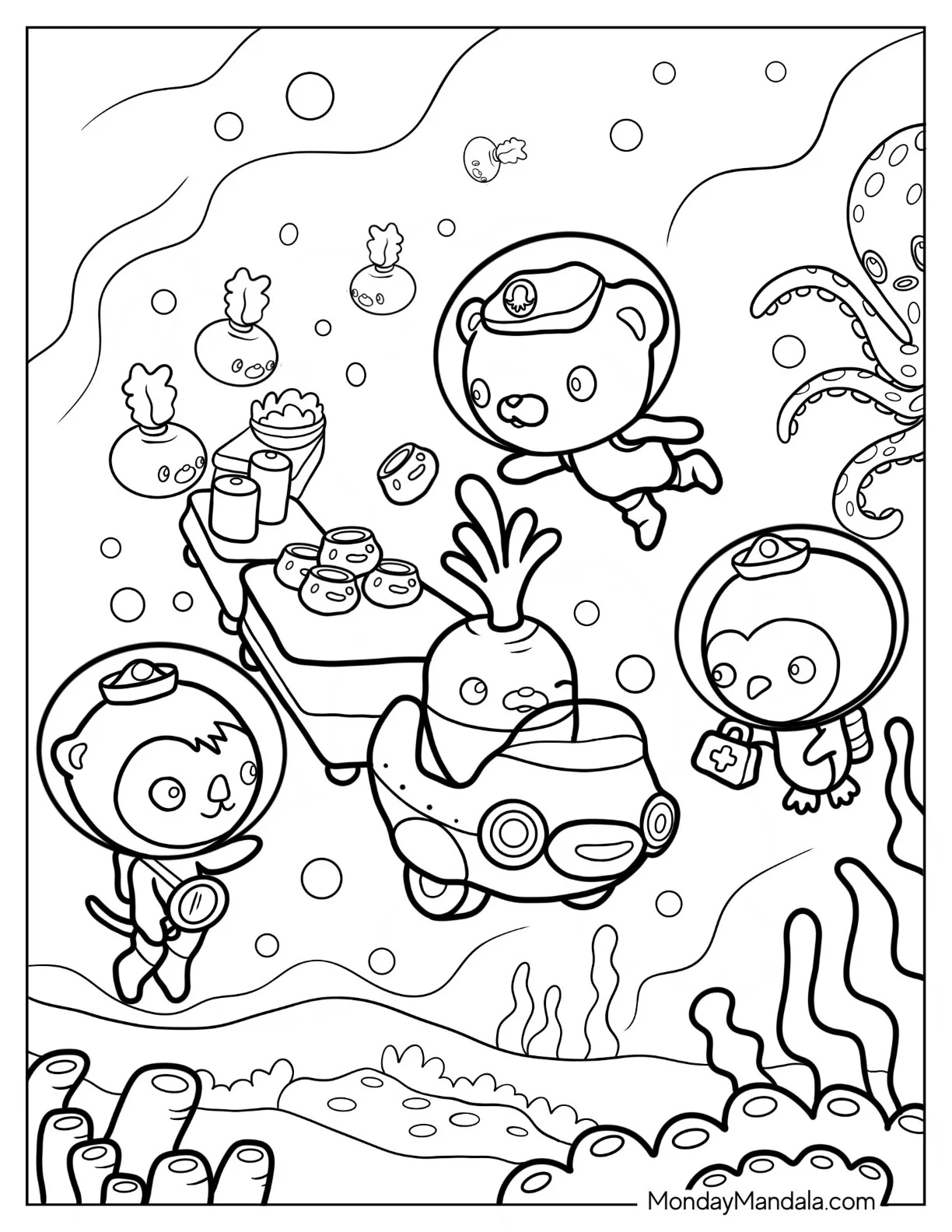 Octonauts Coloring Page Of Captain Barnacle, Shellington, And Vegimals coloring page