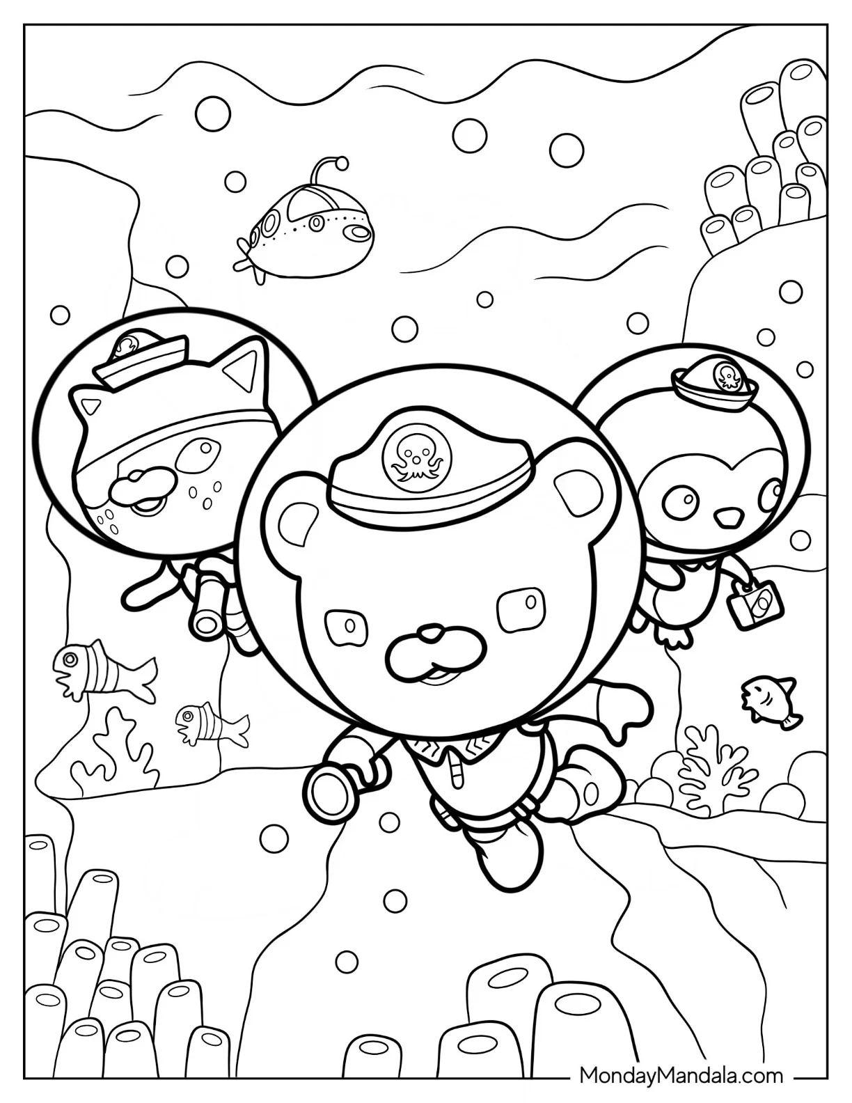 Octonauts Coloring Page Of Detailed Captain Barnacles, Kwazii, And Peso Penguin coloring page