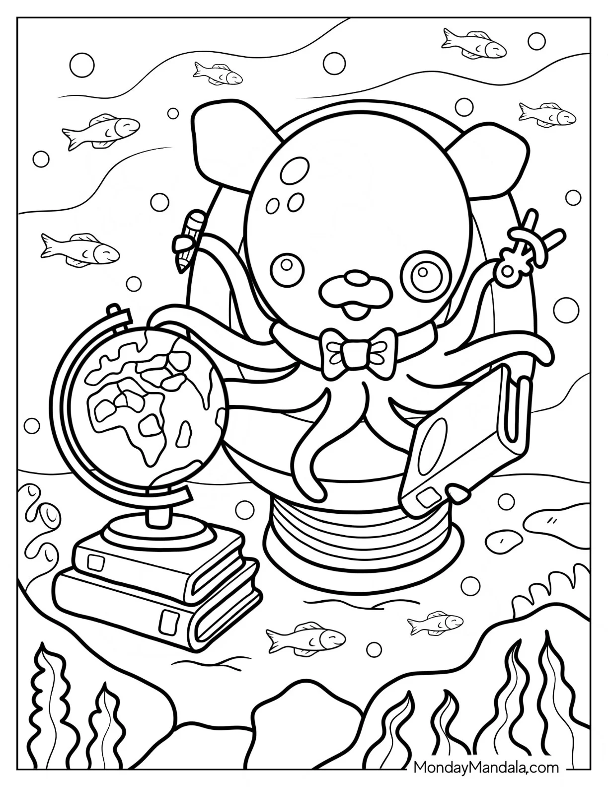 Octonauts Coloring Page Of Inkling Holding Book, Pencil, Protractor And Globe coloring page