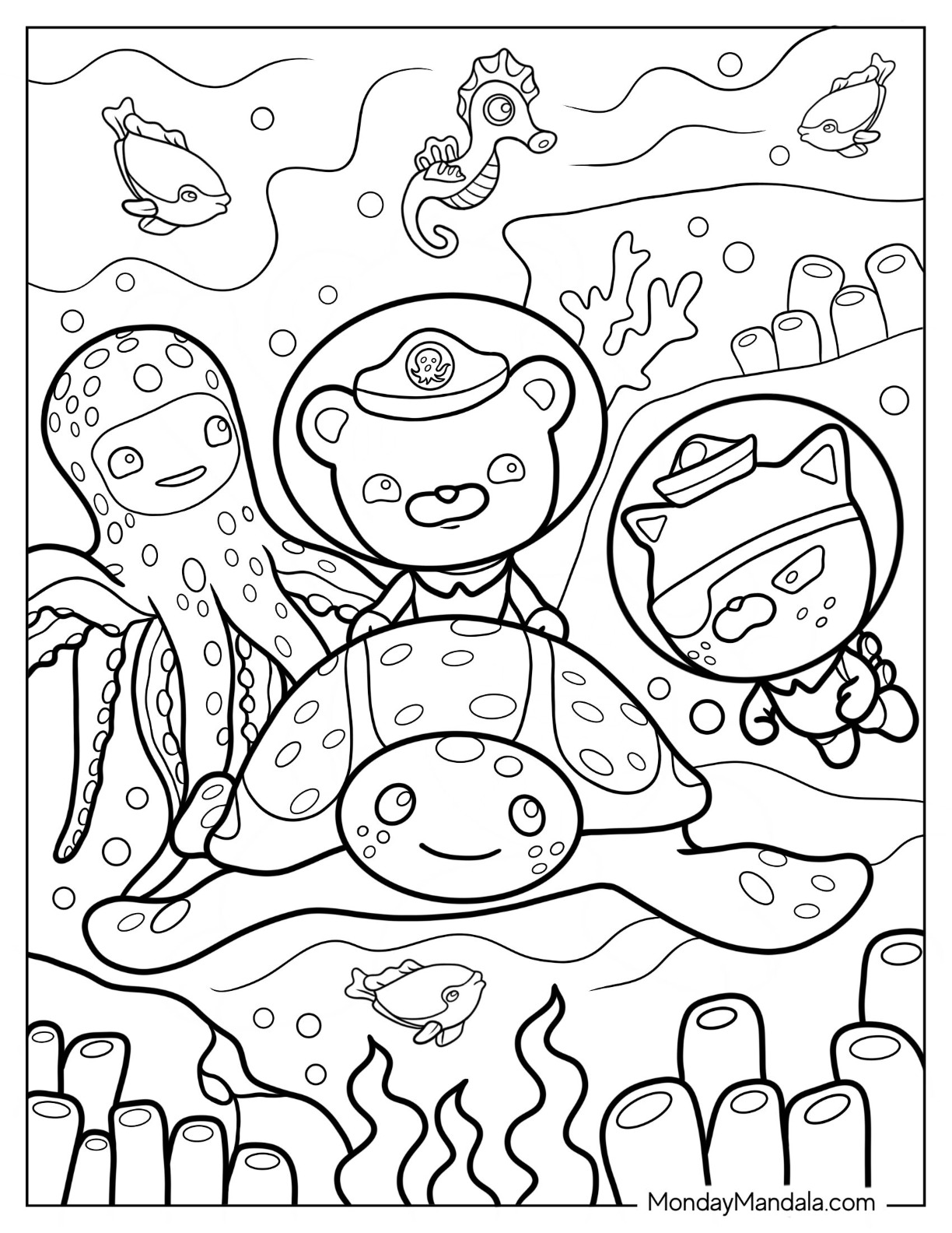 Octonauts Octonauts Coloring Page Of Inkling, Sandy, Captain Barnacles, And Kwazii coloring page