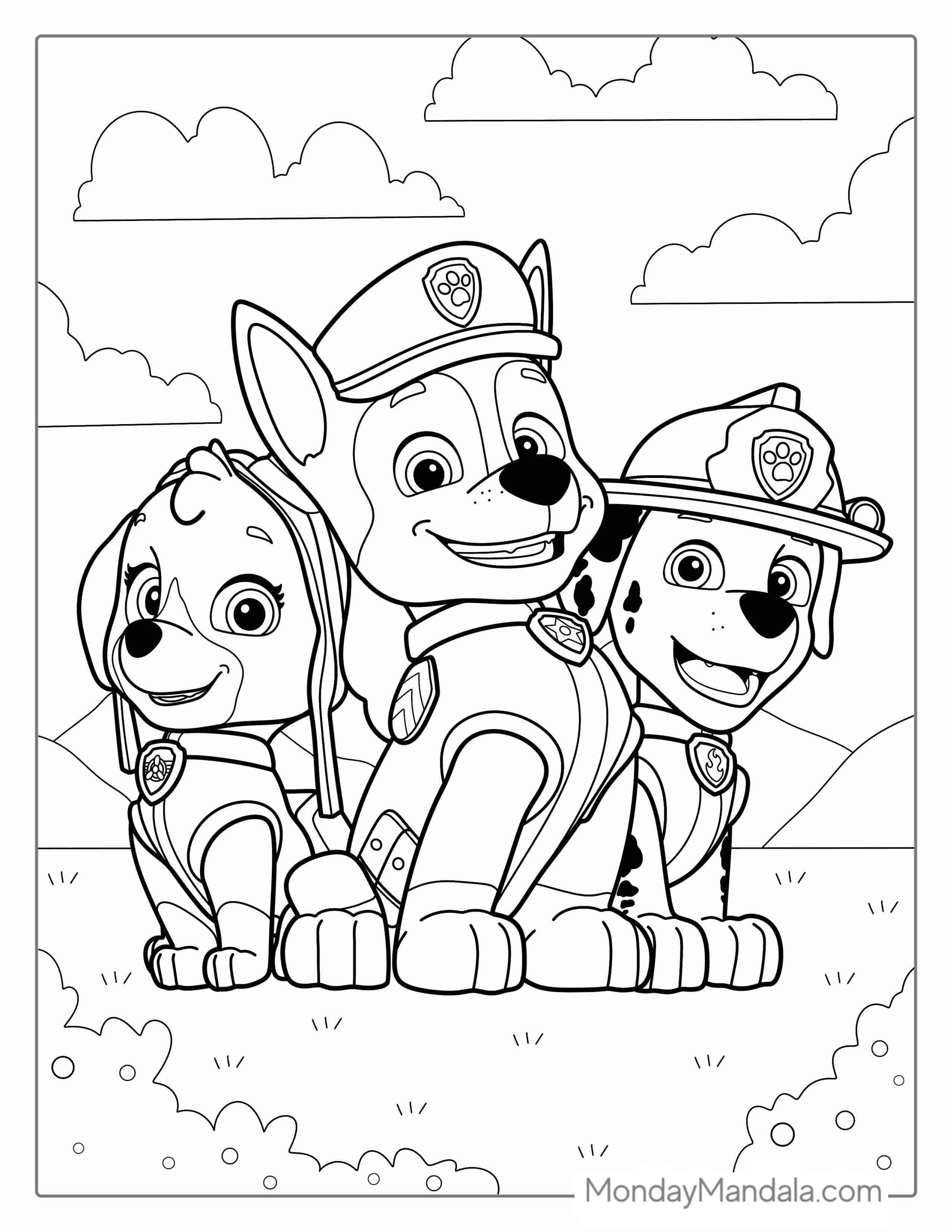 Chase, Skye And Marshall Coloring Page For Kids coloring page