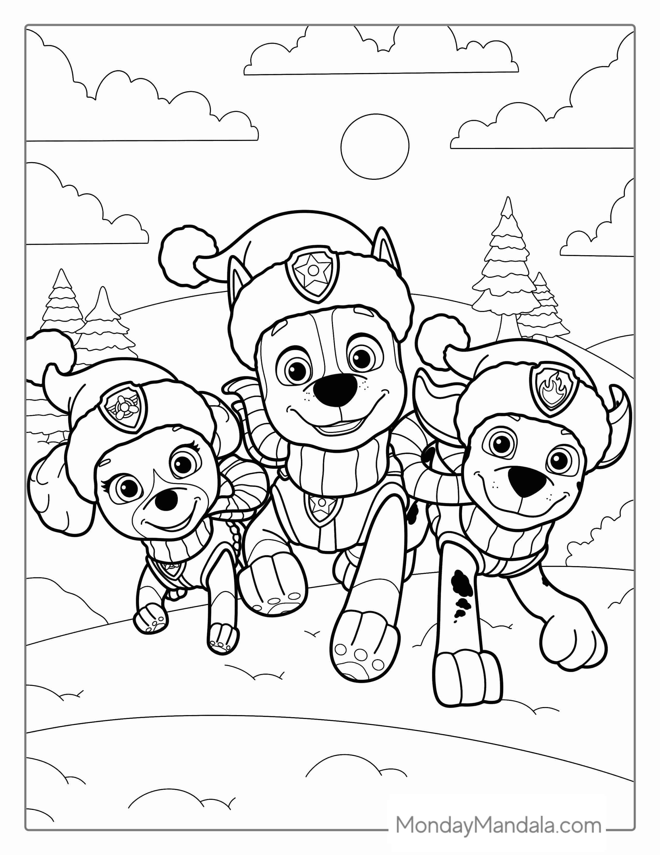 Christmas Themed Paw Patrol Coloring Page coloring page