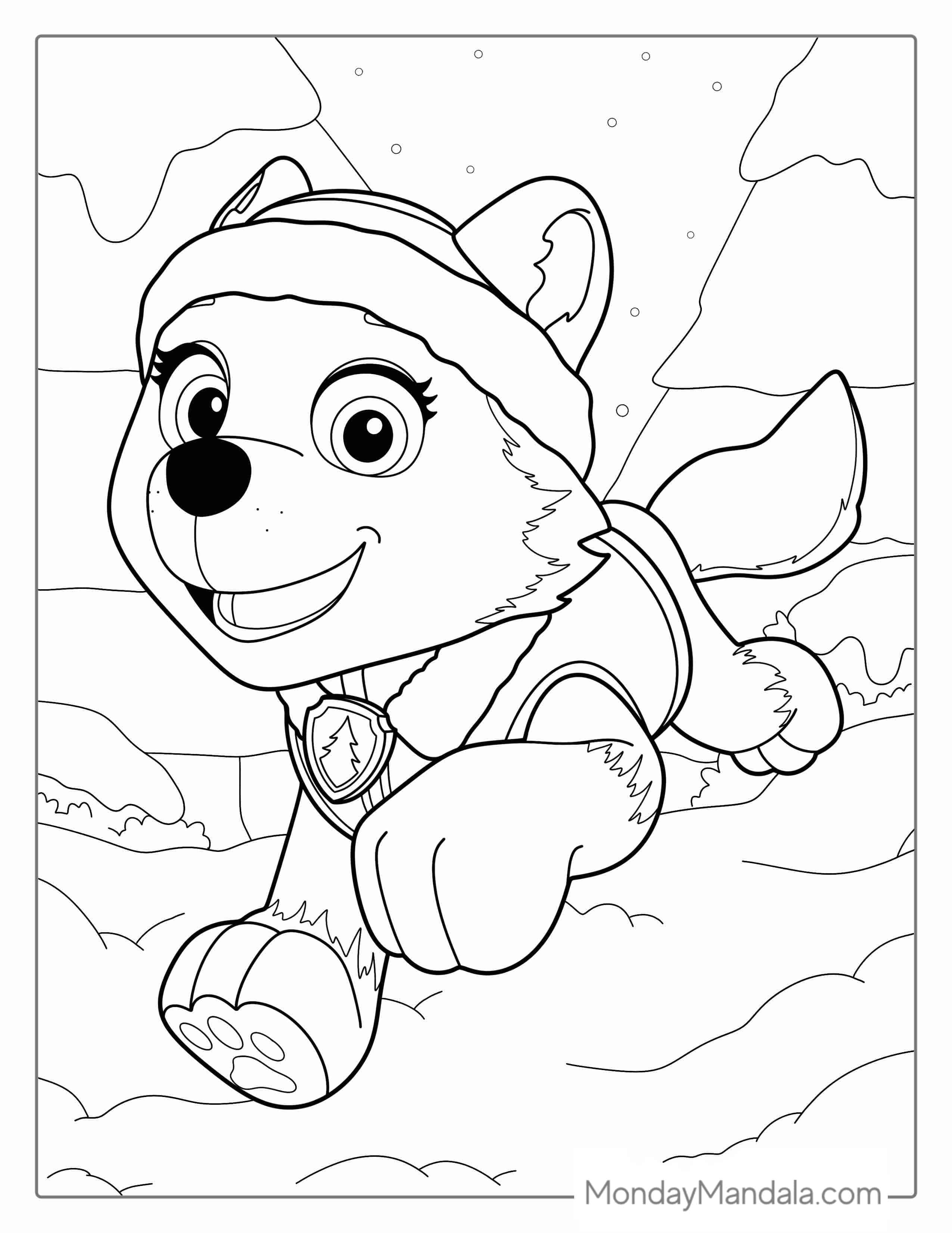 Everest Running In Snow Coloring Sheet coloring page