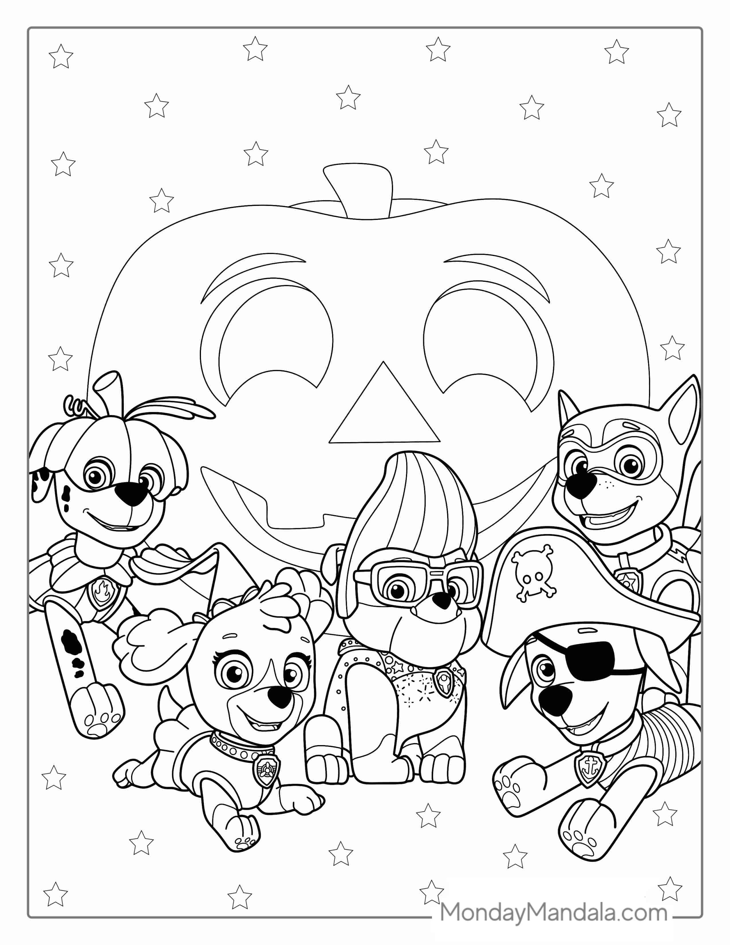 Paw Patrol Halloween Coloring Page With Pumpkin coloring page