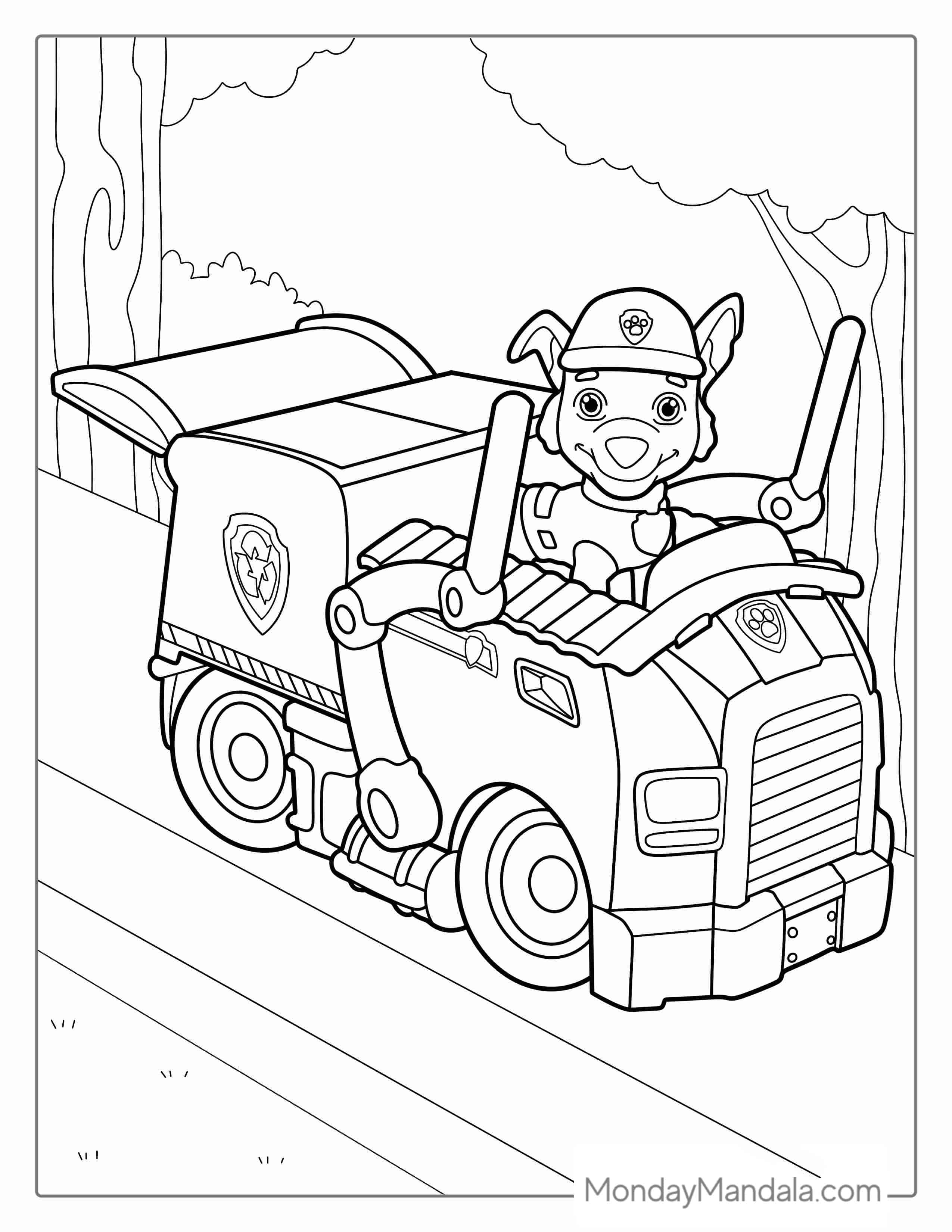 Rocky With Recycling Truck Coloring Page coloring page