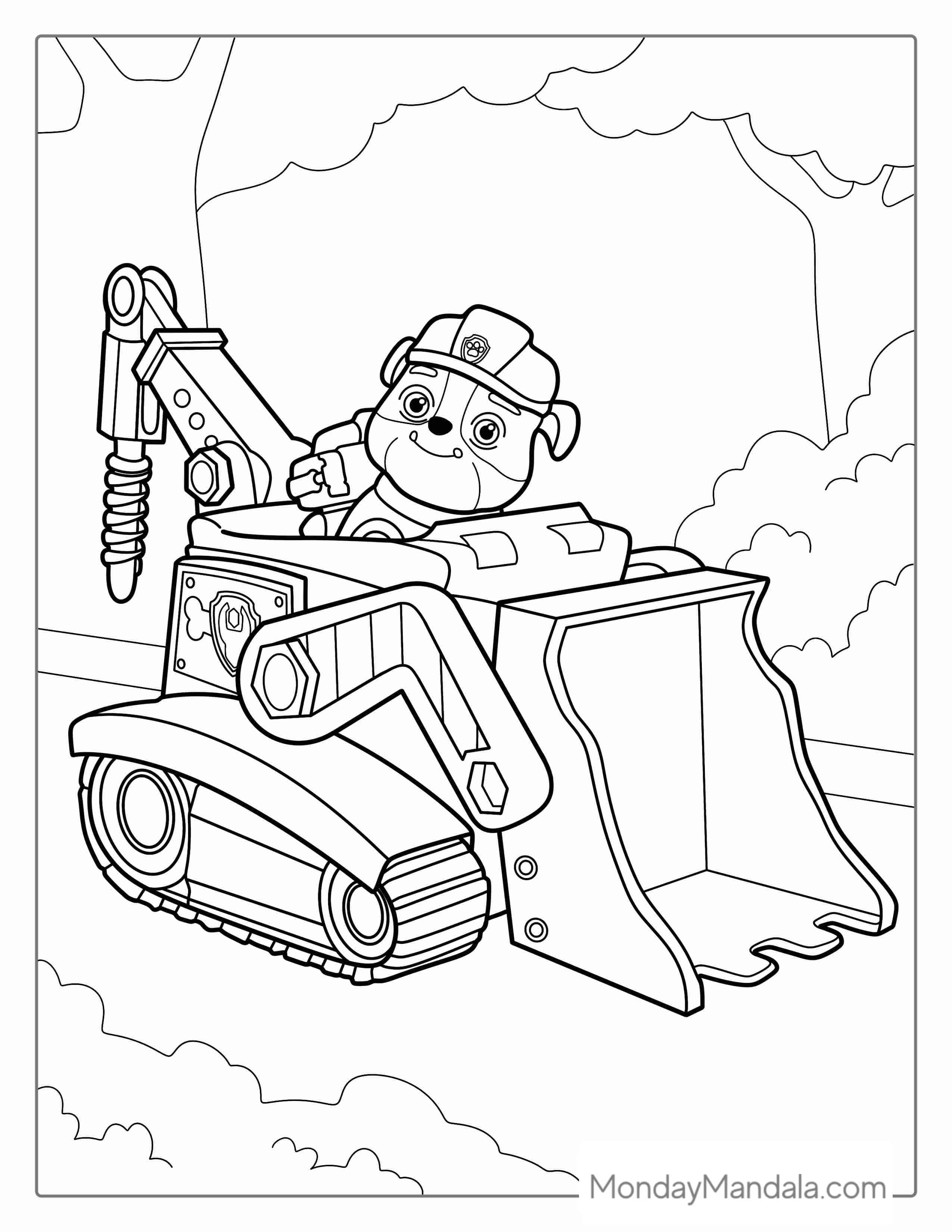 Rubble Driving Bulldozer To Color For Kids coloring page