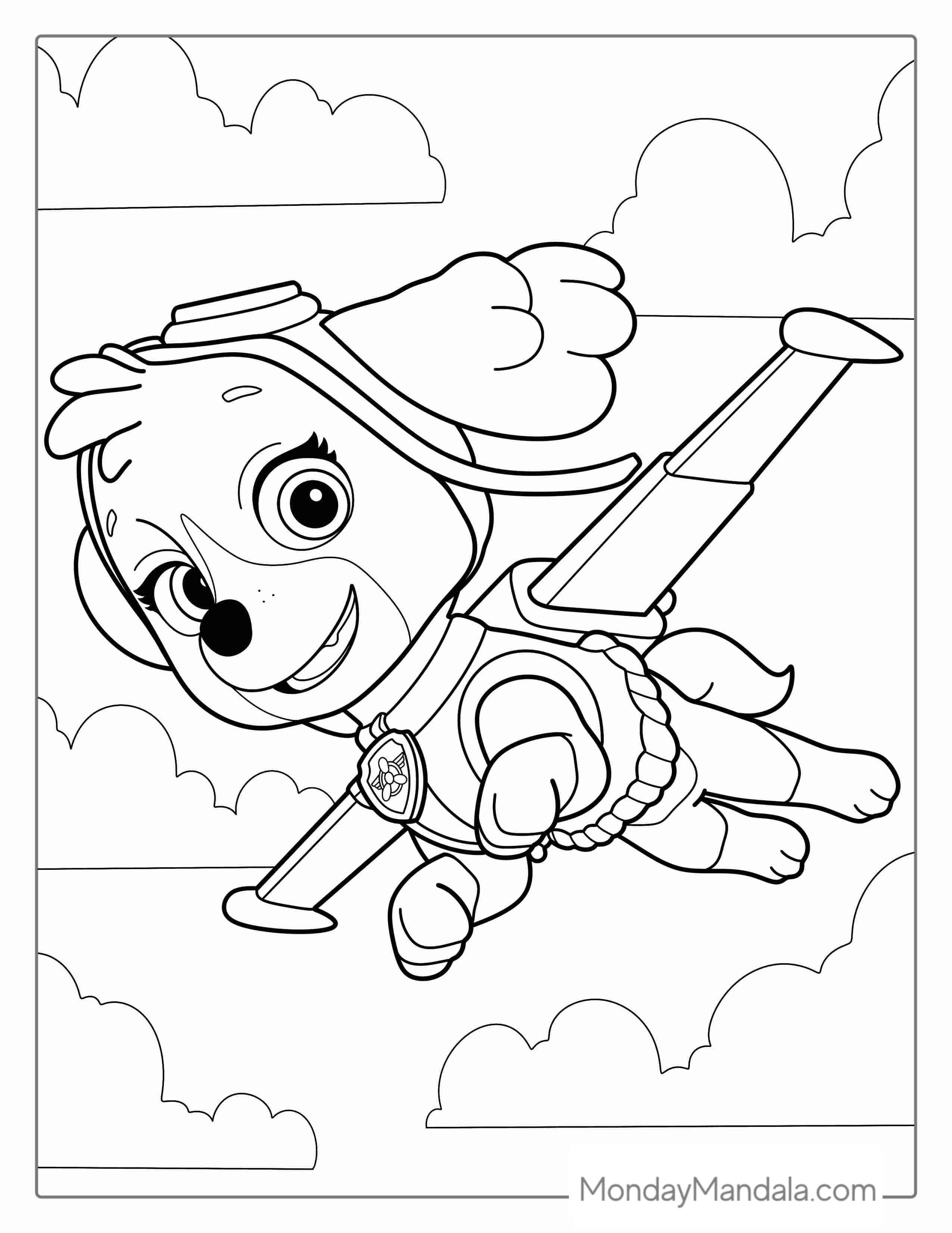 Skye Dog Flying In The Sky To Color coloring page
