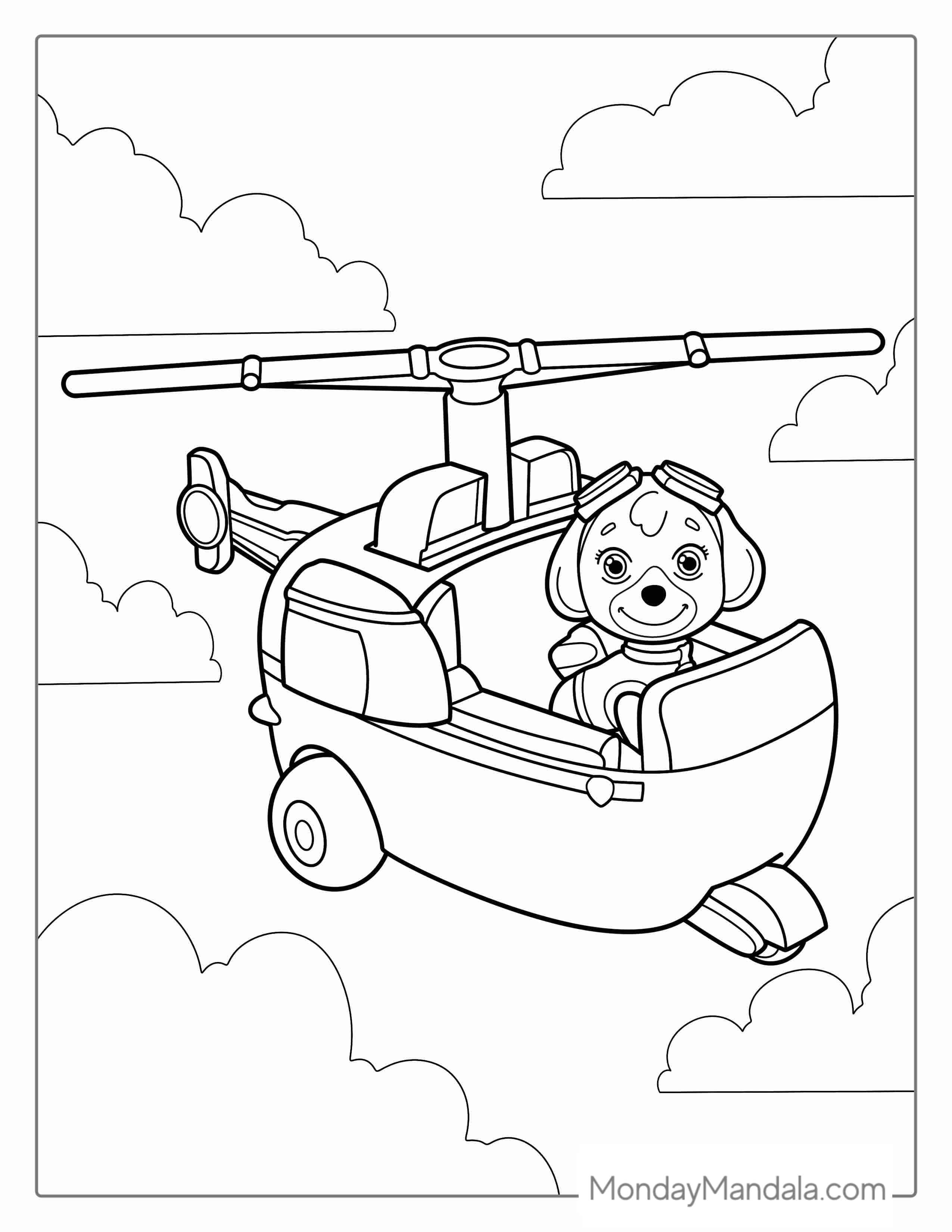 Skye In Helicopter From Paw Patrol To Color coloring page