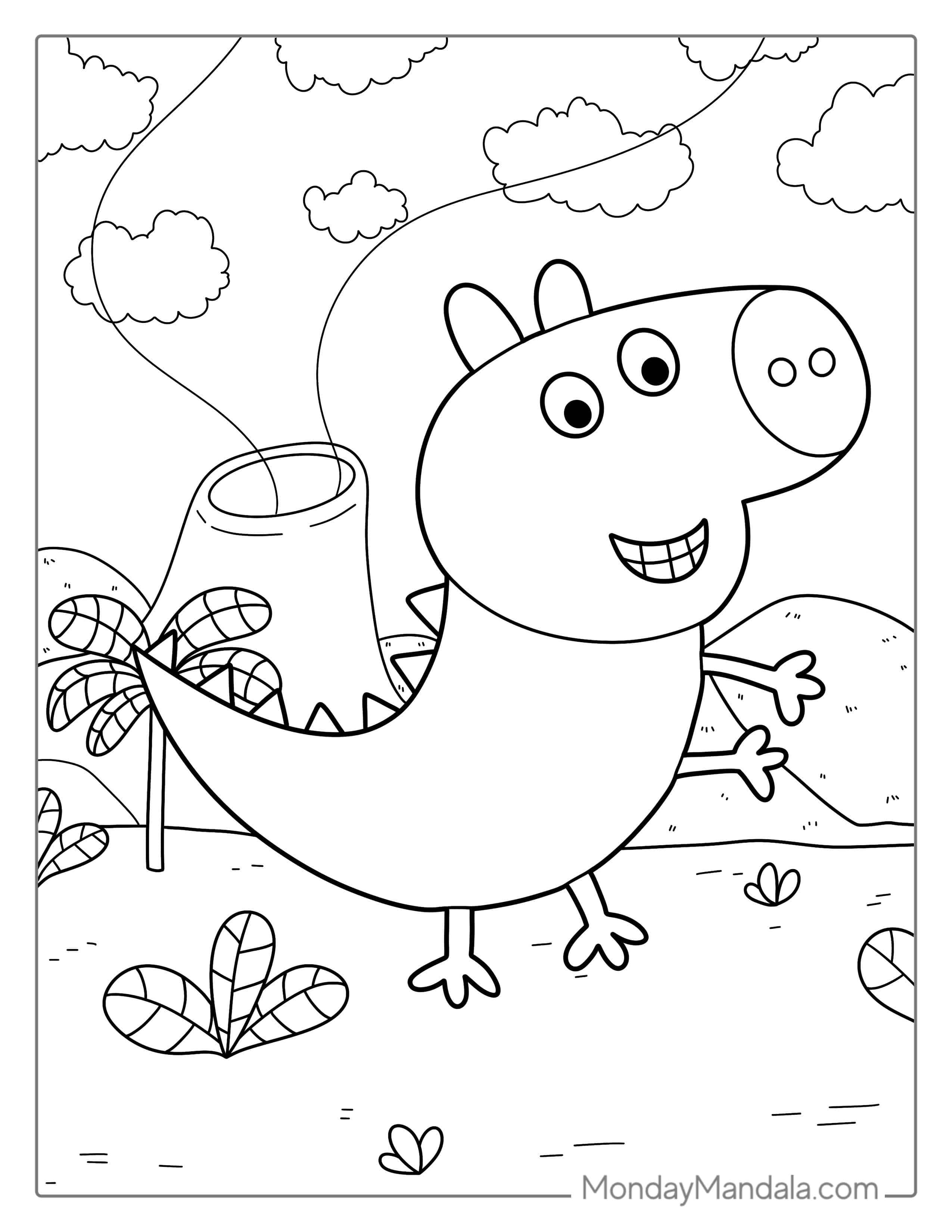 Dinosaur Themed Peppa Pig Coloring Page coloring page — printable line art