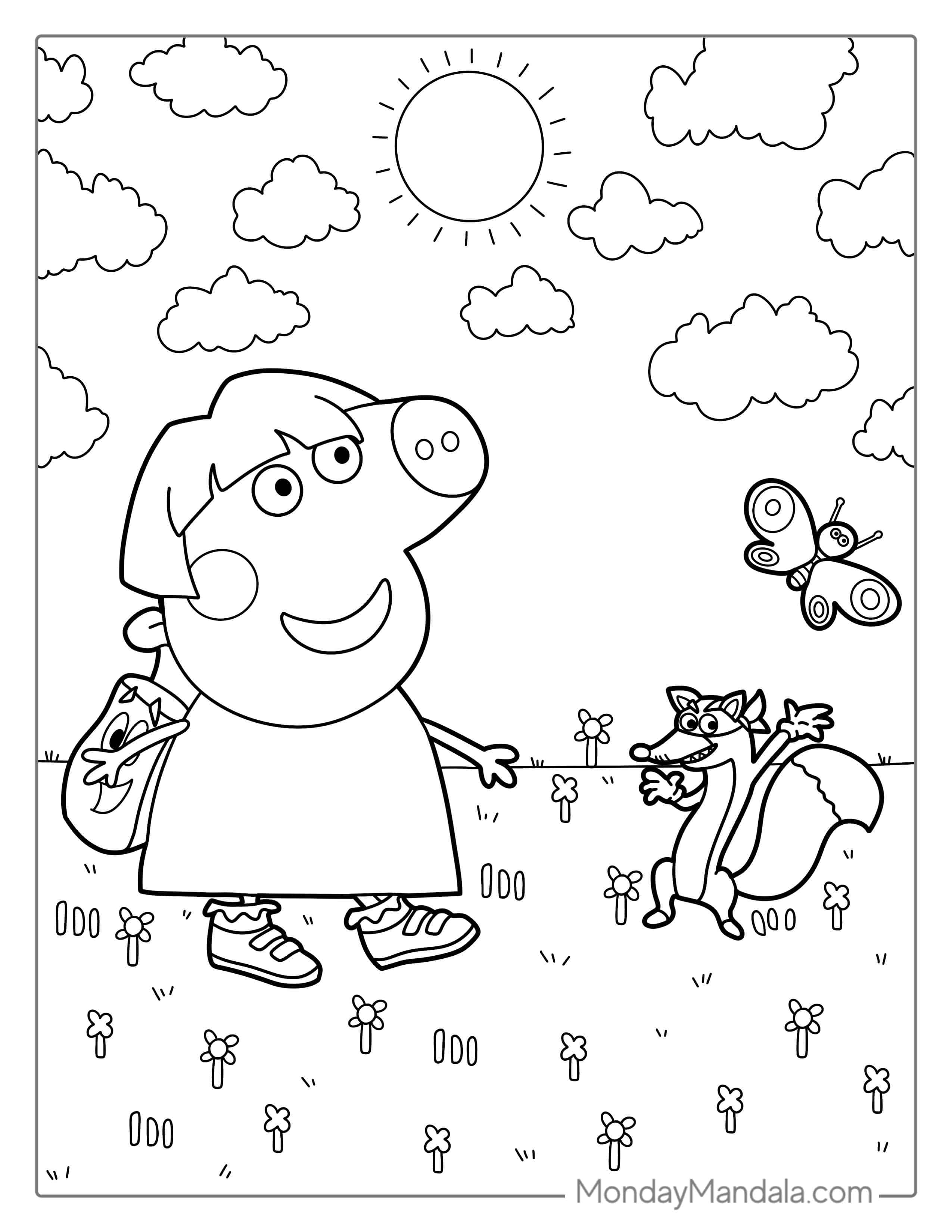 Dora The Explorer Themed Peppa Pig To Color coloring page — printable line art