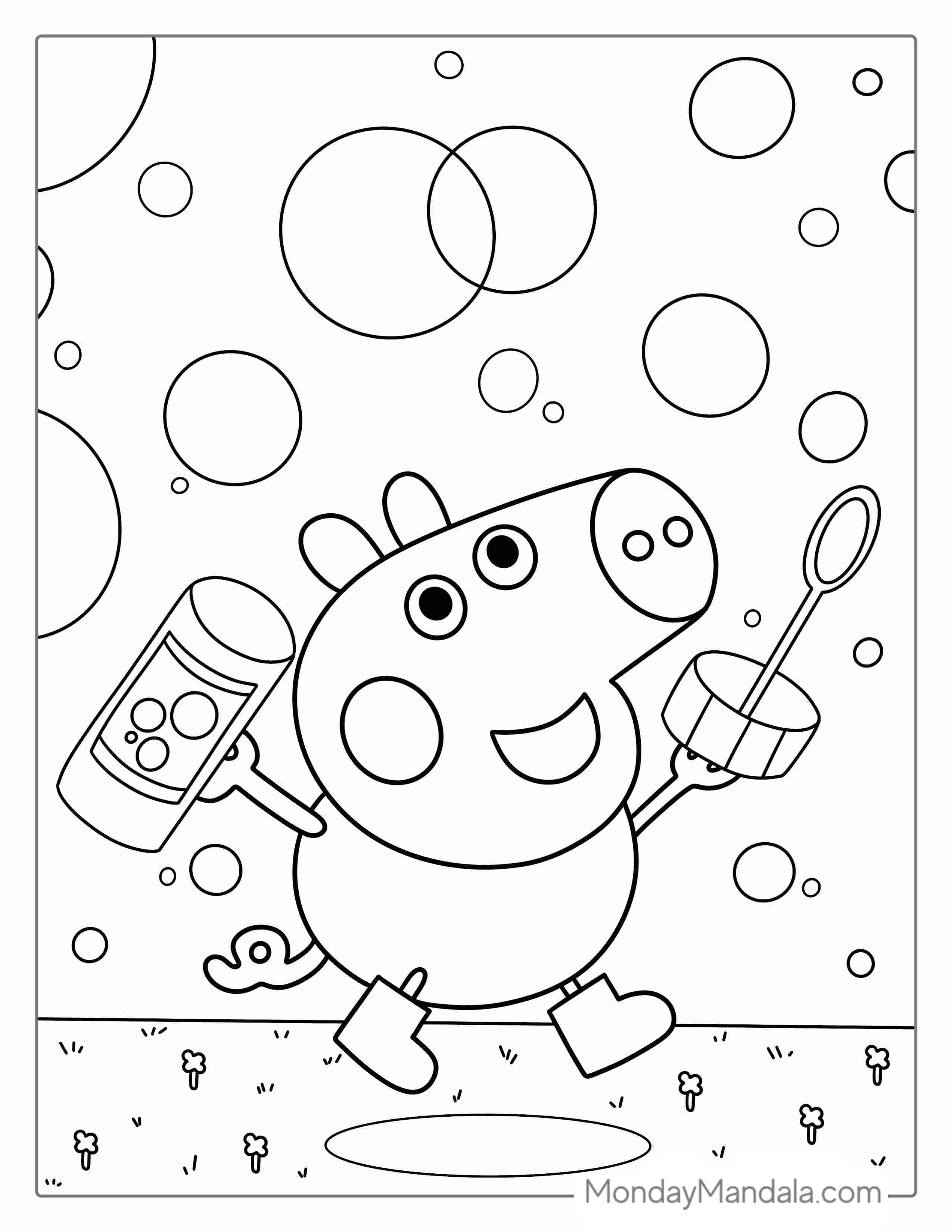 George Pig Playing With Bubbles Coloring Sheet coloring page — printable line art