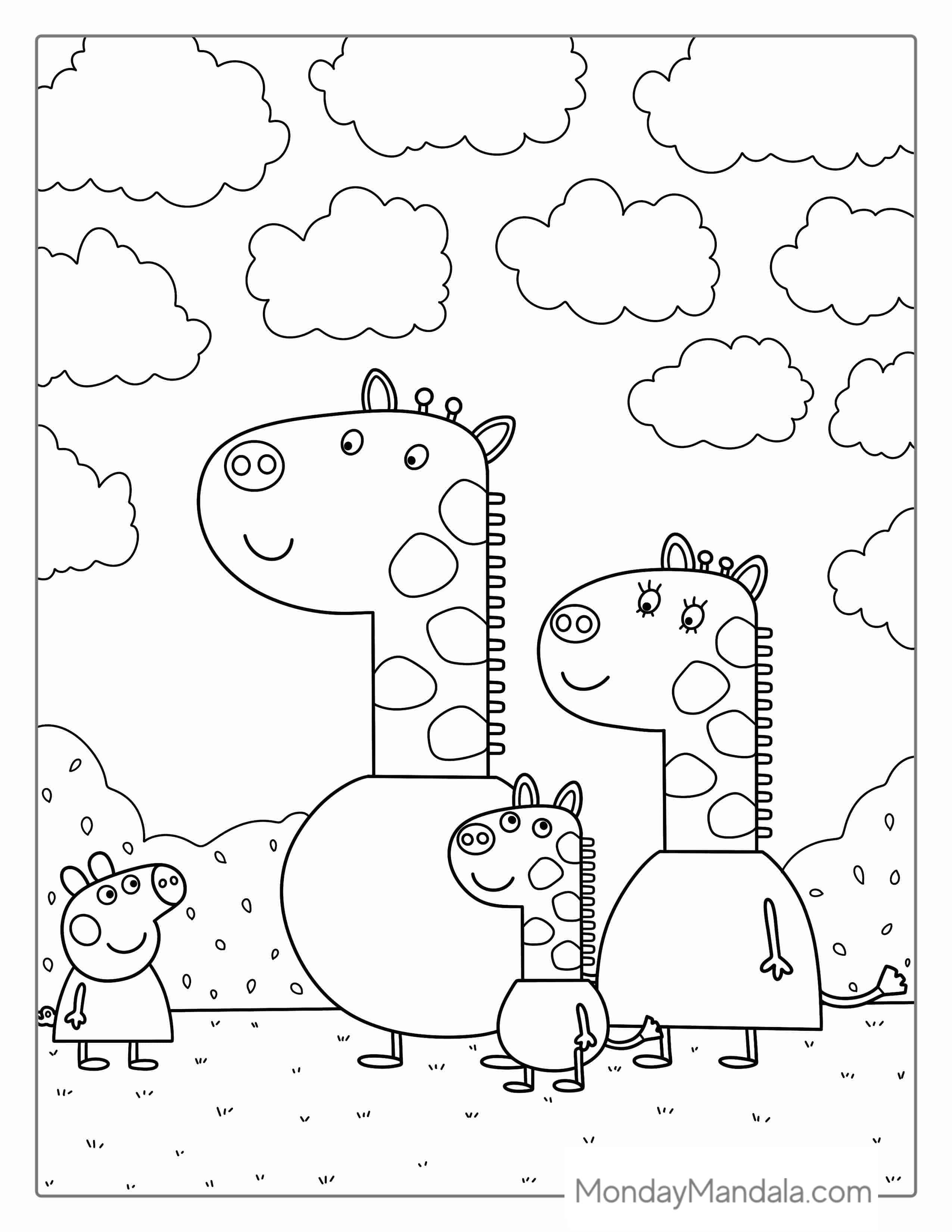 Gerald Giraffe With Family And Peppa coloring page