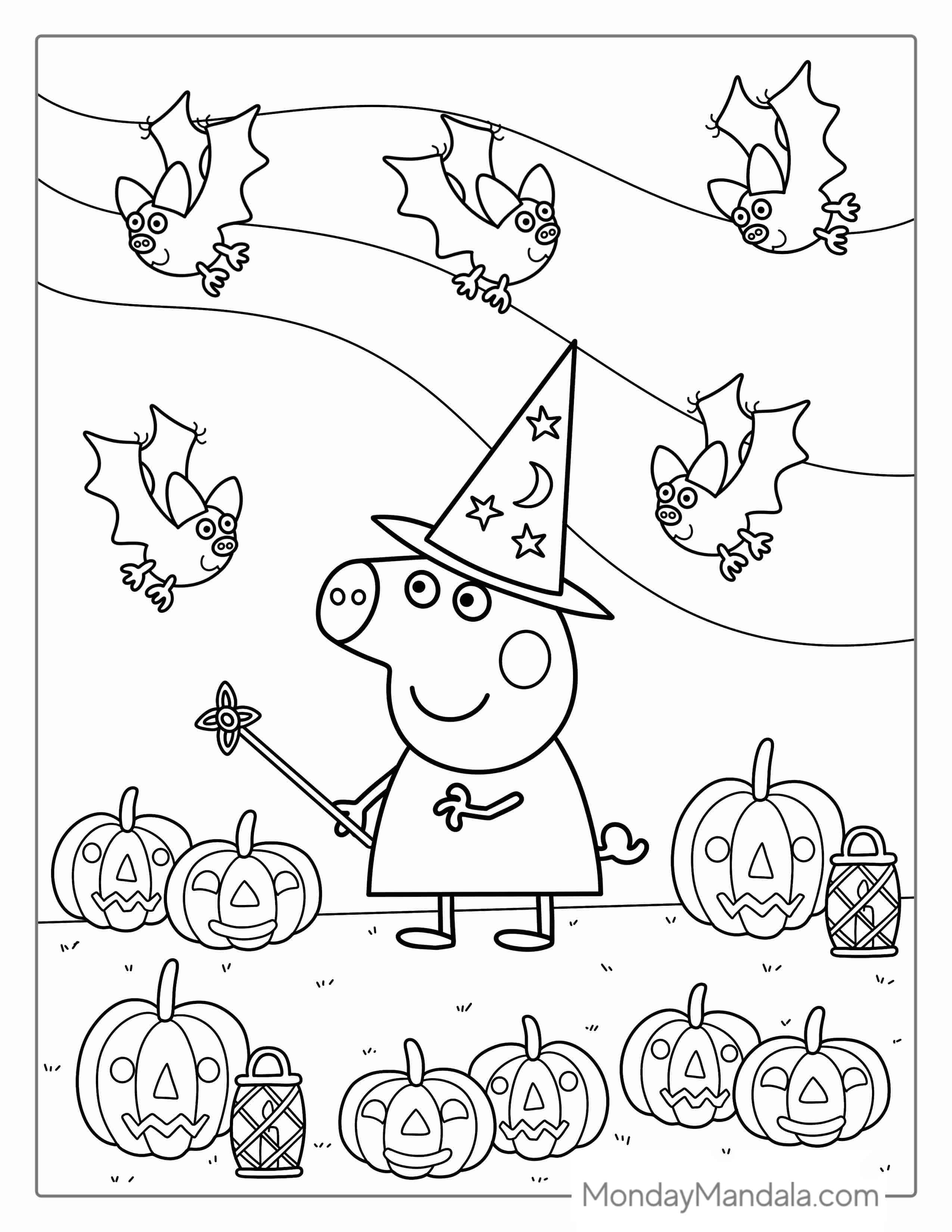 Halloween Themed Peppa Pig Coloring Page coloring page — printable line art